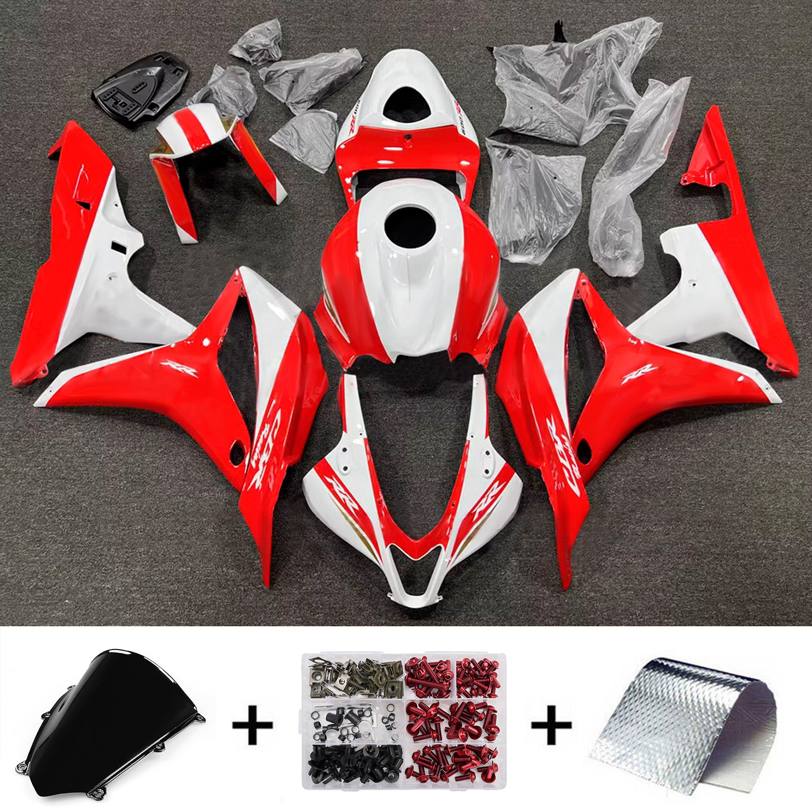 Amotopart 2007-2008 Honda CBR600RR White Red Fairing Kit