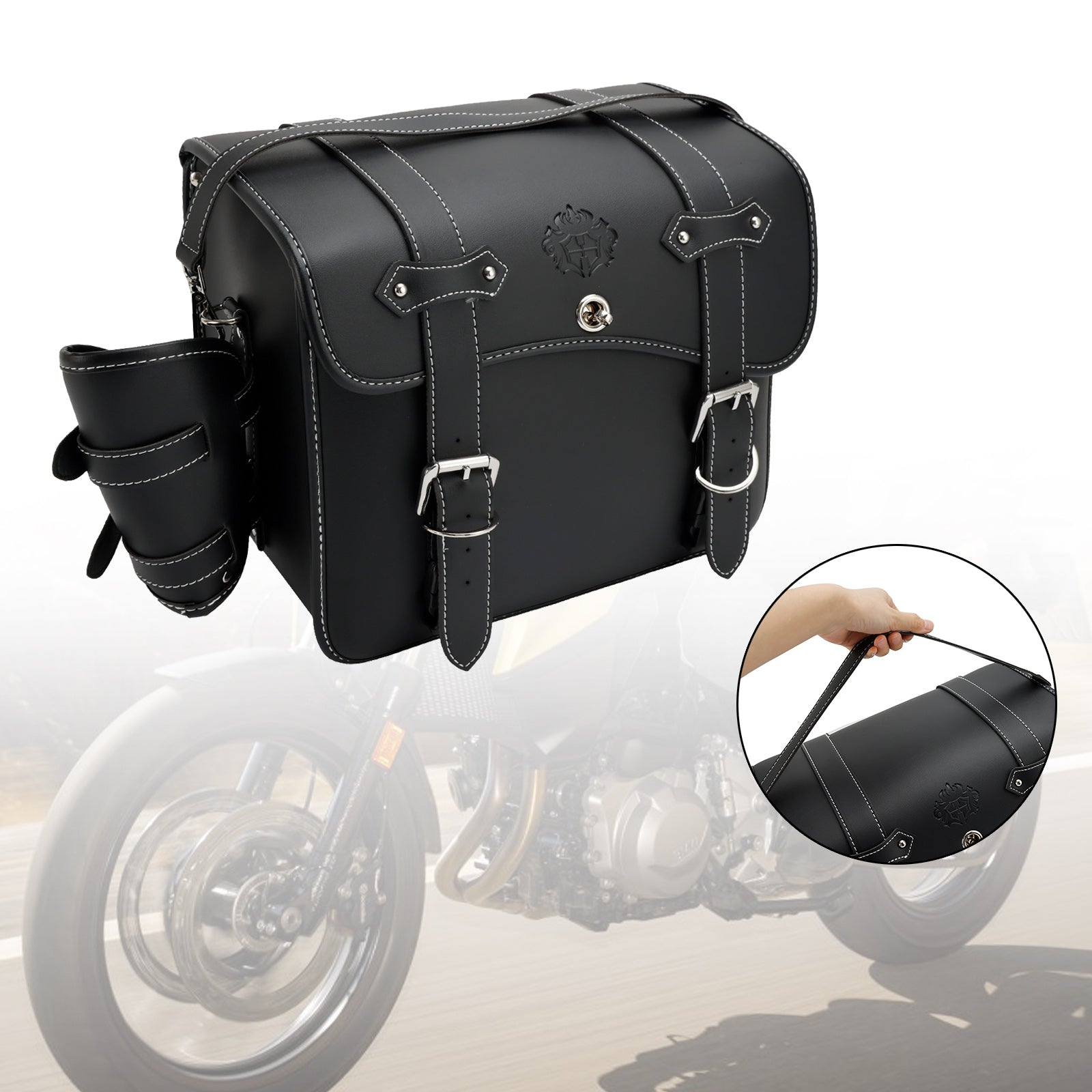 Saddlebag Side Storage Tool Bag Universal Quick Release Pu L-Size For Motorcycle