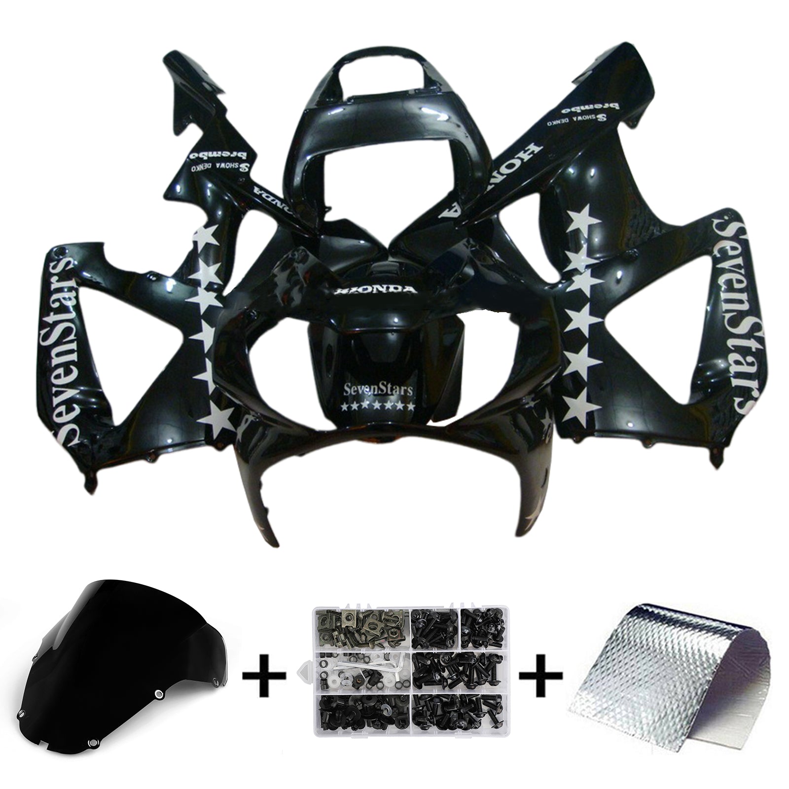 Amotopart 2000-2001 Honda CBR929RR Black & White Star Fairing Kit