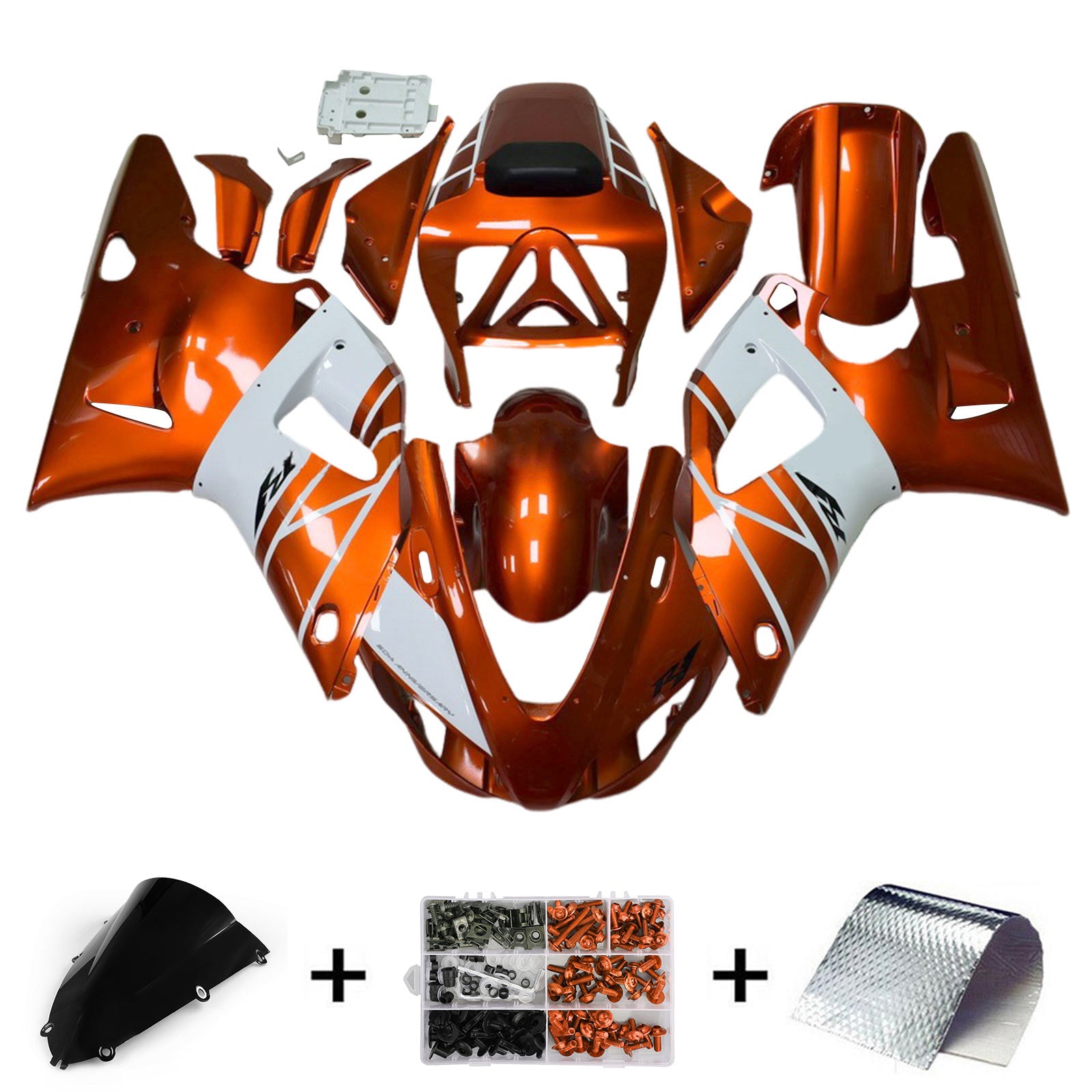 Amotopart Verkleidungssatz für Yamaha YZF 1000 R1, Weiß/Gold/Orange, 1998–1999