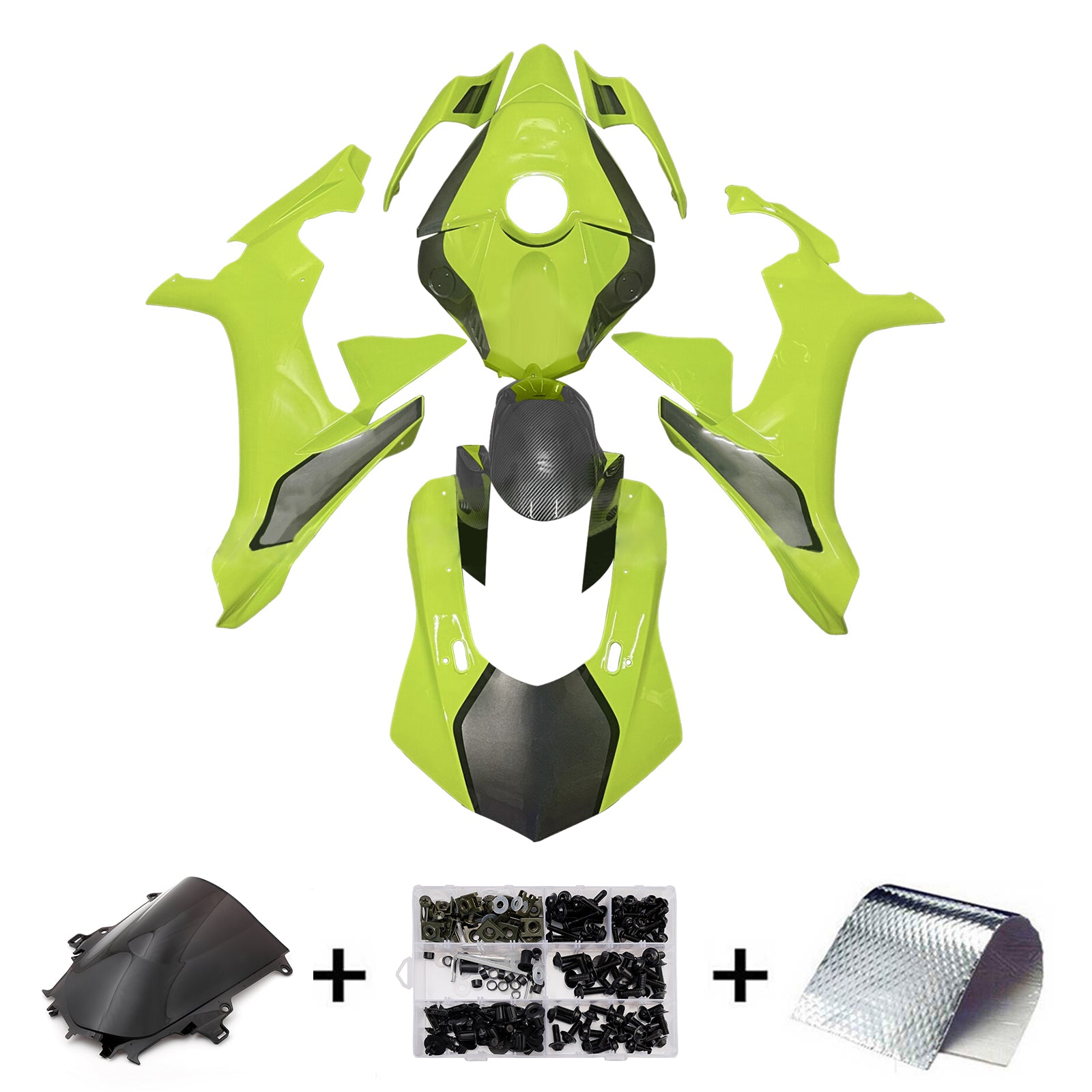 Amotopart 2015-2019 Yamaha YZF-R1 Yellow & Black Carbon Fiber Pattern Fairing Kit