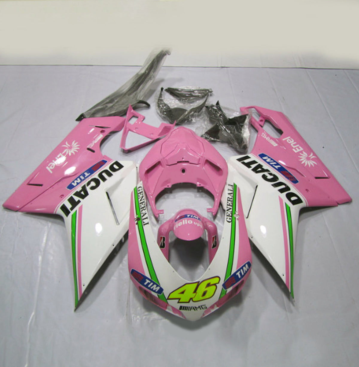 Amotopart Todos los años Ducati 1098 1198 848 Kit de carenado blanco rosa