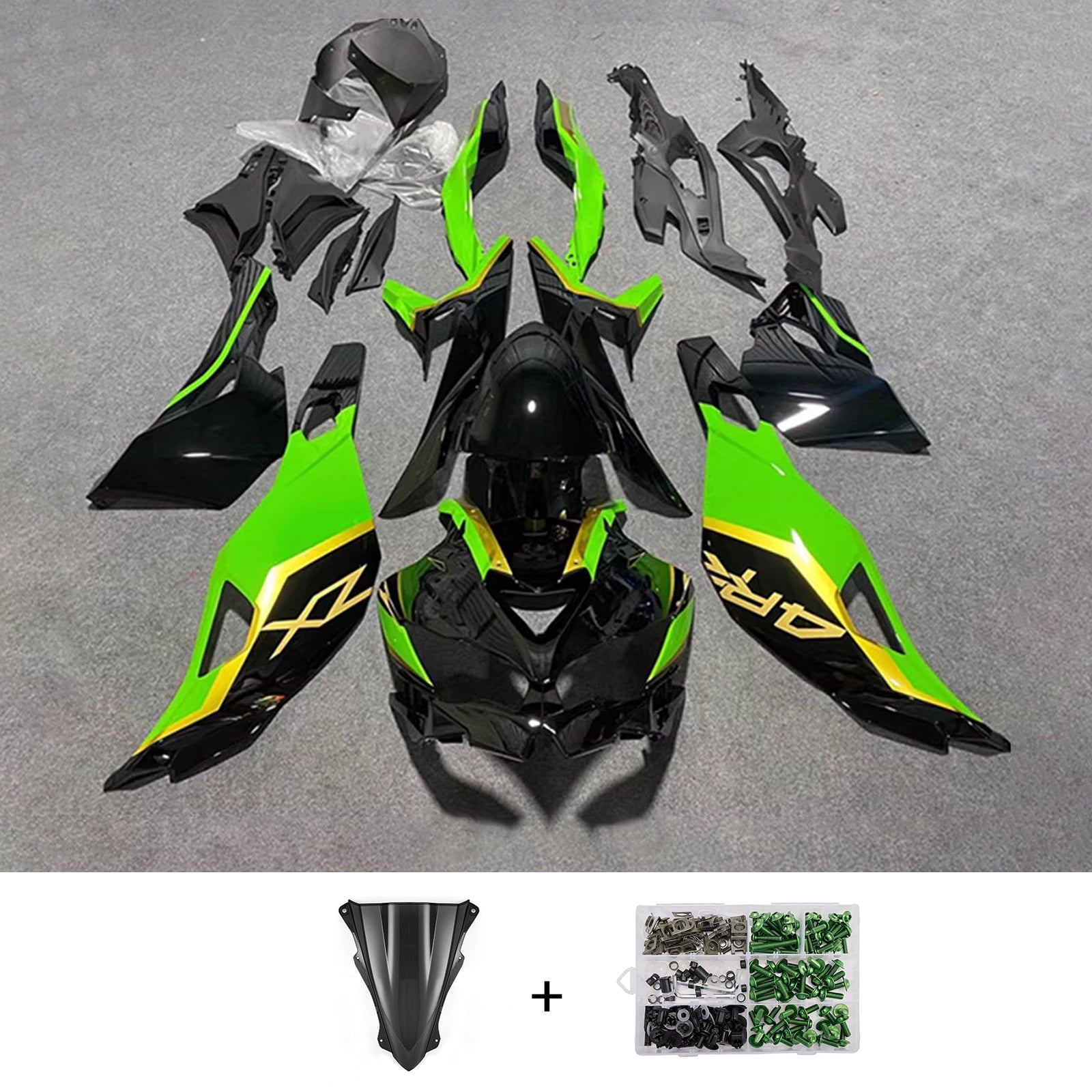 Amotopart 2019-2022 Kawasaki Ninja ZX-25R 2023-2025 Kawasaki Ninja ZX-4R/ZX-4RR Black Green Fairing Kit