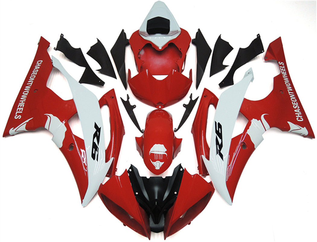 Kit de carenado Amotopart Yamaha YZF 600 R6 2008-2016 rojo y blanco Style1