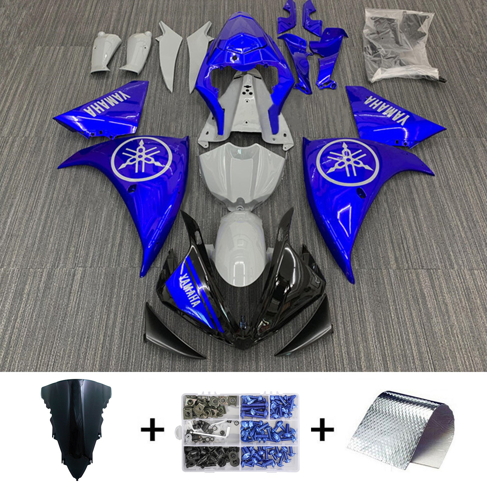 Amotopart 2012-2014 ヤマハ YZF 1000 R1 ブラック ブルー グレー フェアリングキット