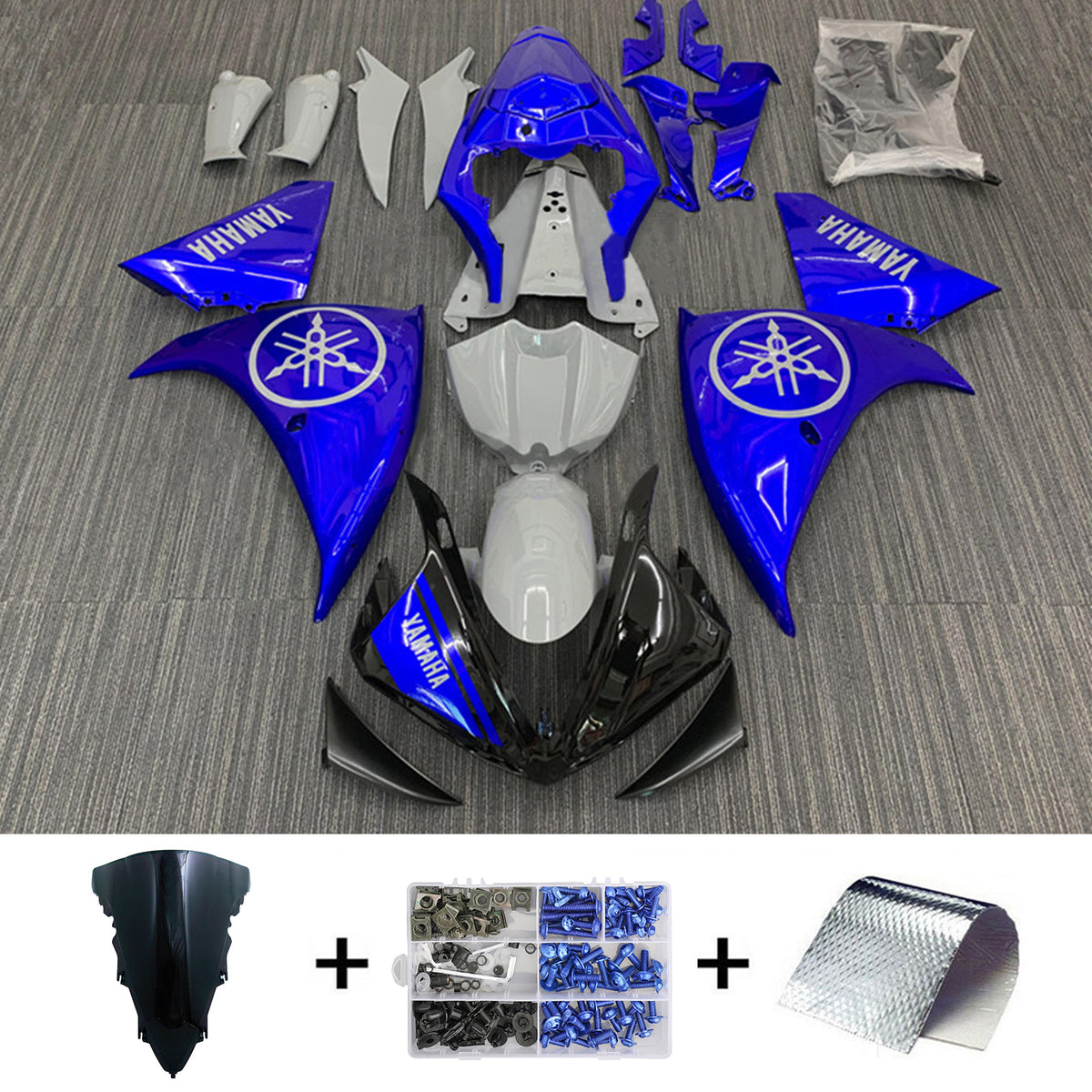 Amotopart 2012-2014 Yamaha YZF 1000 R1 Black Blue Gray Fairing Kit