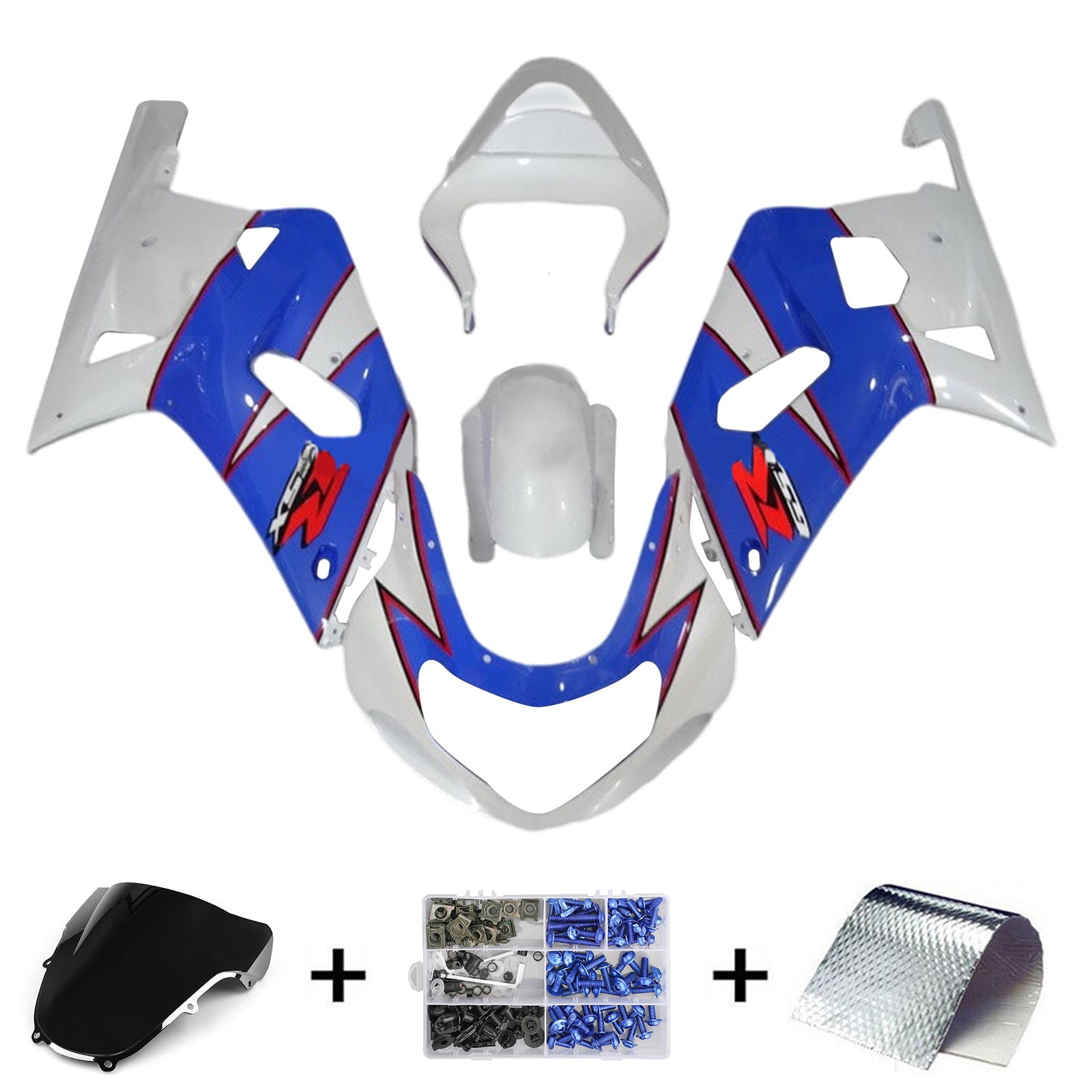 Amotopart 2000-2002 K1 K2 GSXR1000 Suzuki Bleu et Blanc Style1 Kit de carénage