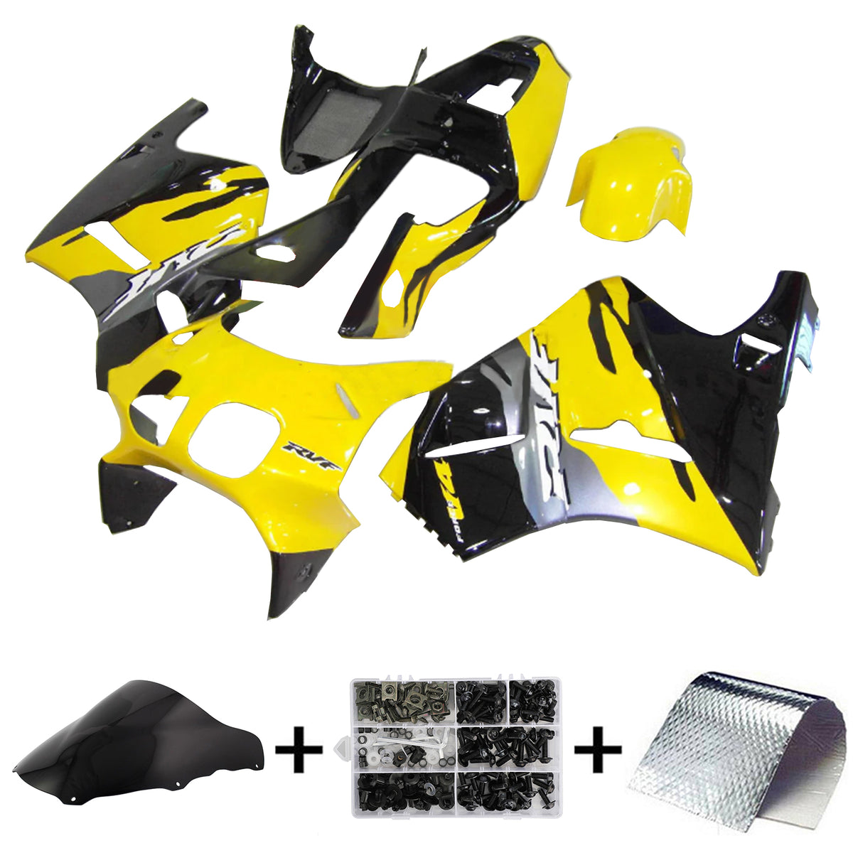 Amotopart Verkleidungssatz für Honda RVF400 NC35, 1993–1998, Schwarz/Gelb