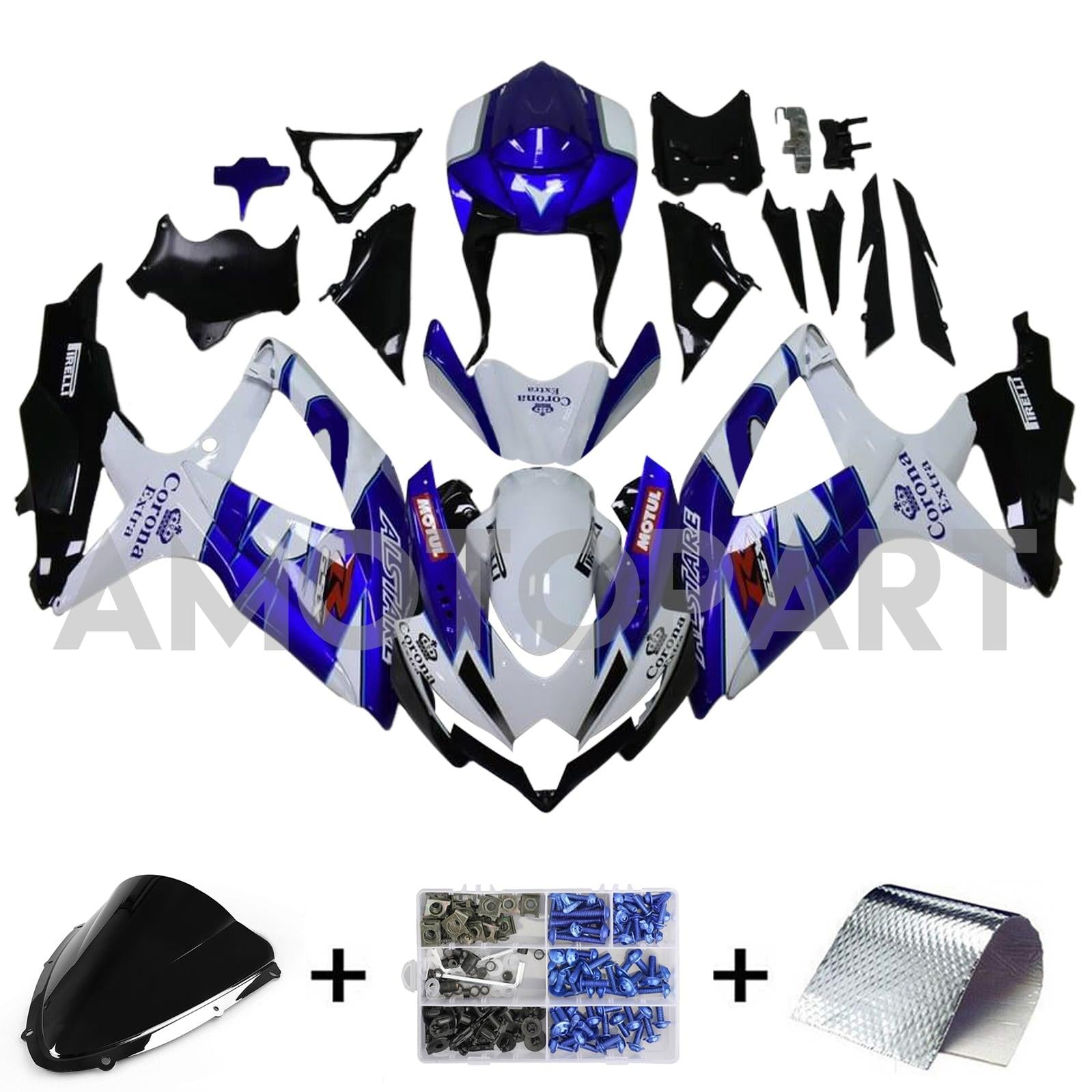 Amotopart 2008-2010 K8 GSXR 600/750 Suzuki Blue&White Style5 Fairing Kit