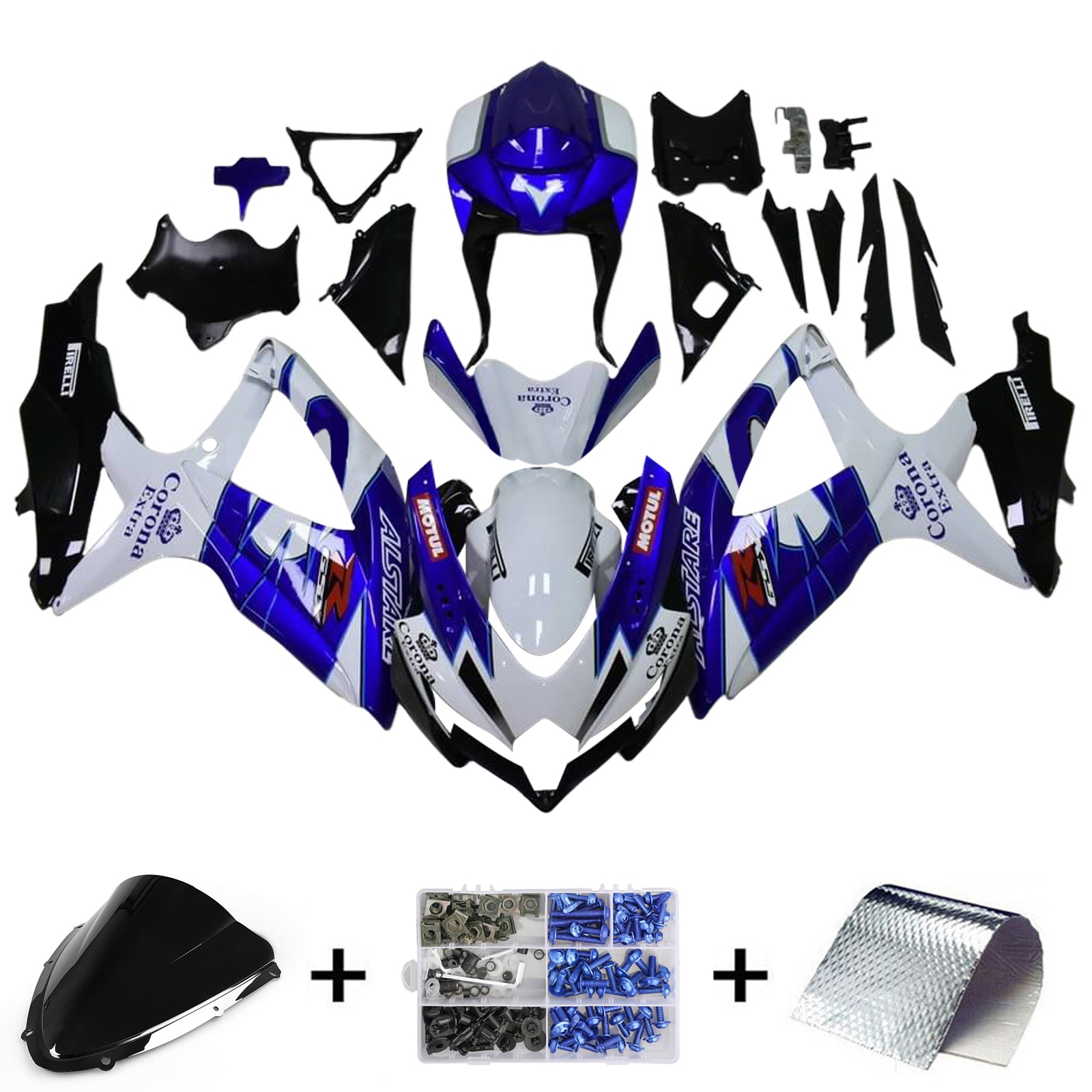 Amotopart 2008-2010 K8 GSXR 600/750 Suzuki Blue&White Style5 Fairing Kit