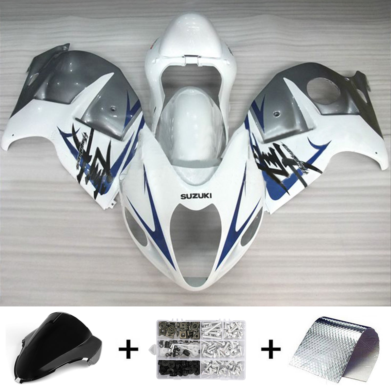 Amotopart 1999-2007 Suzuki Hayabusa GSX1300R Kit de carénage blanc et bleu