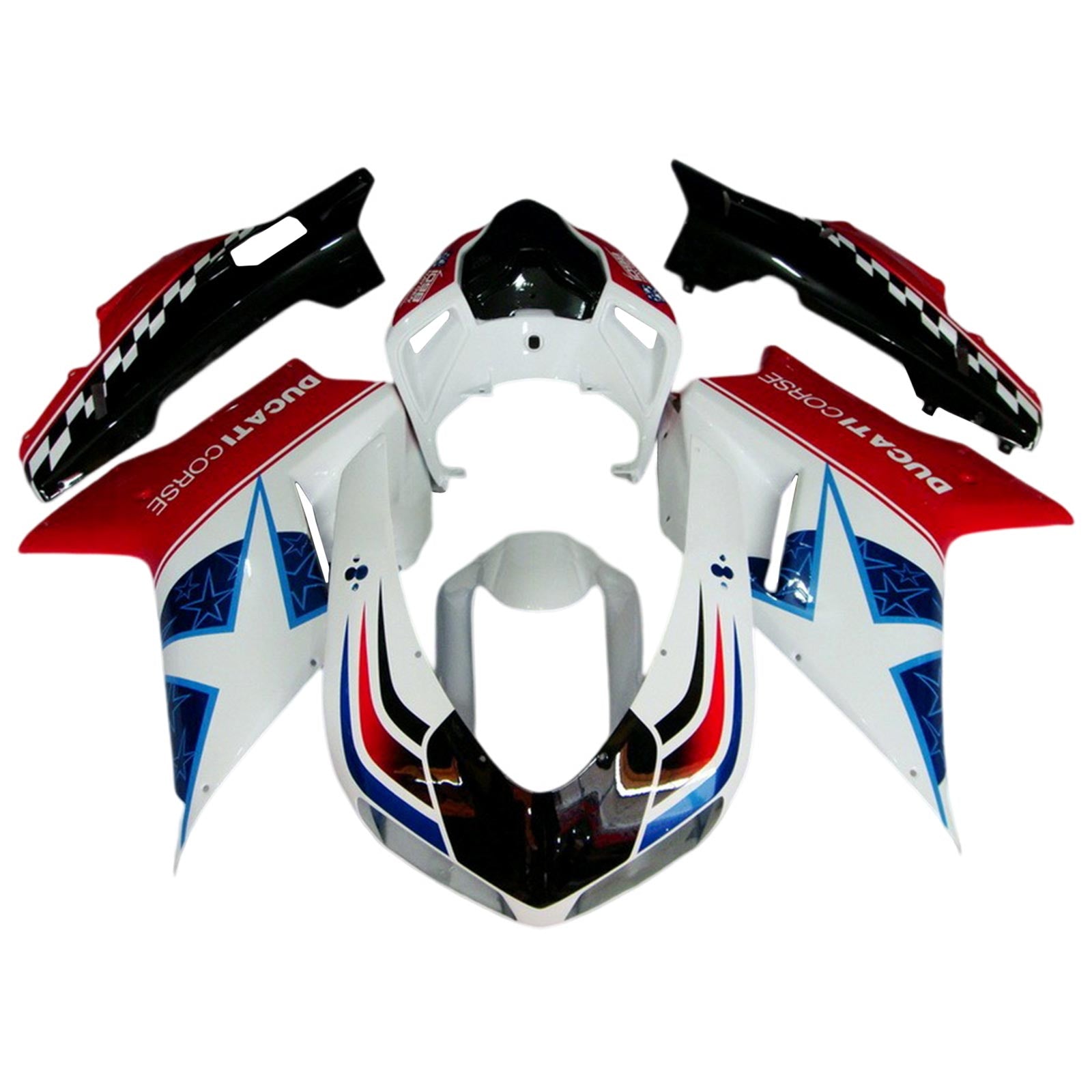 Amotopart Toutes les années Ducati 1098 1198 848 Kit de carénage rouge et bleu Style1