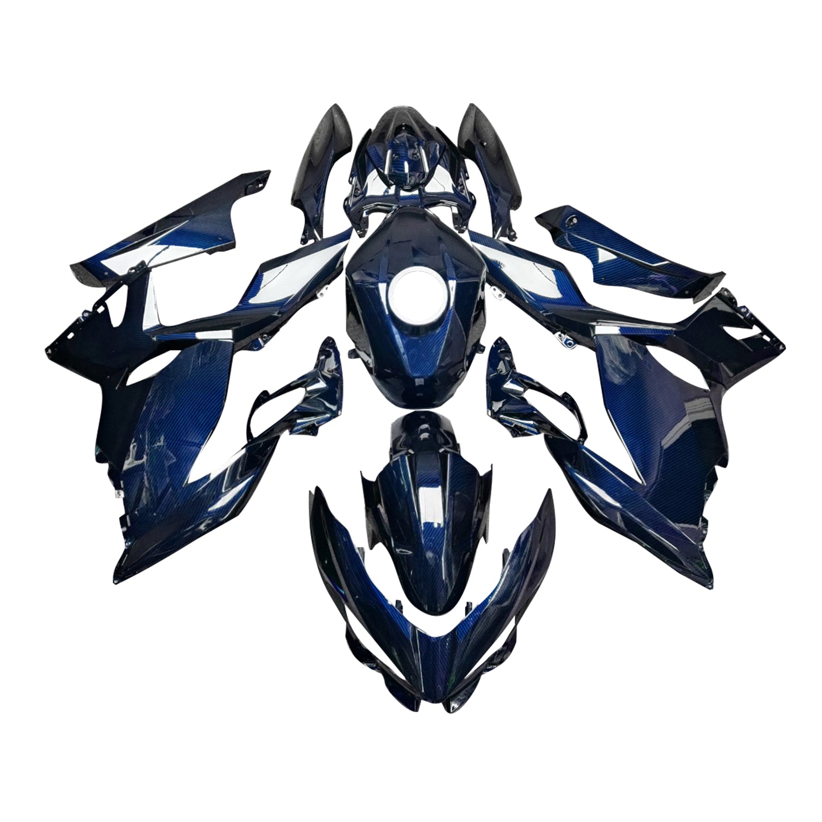 Amotopart 2018-2024 Kawasaki EX400 Ninja400 Carbon Fiber Pattern Blue Fairing Kit