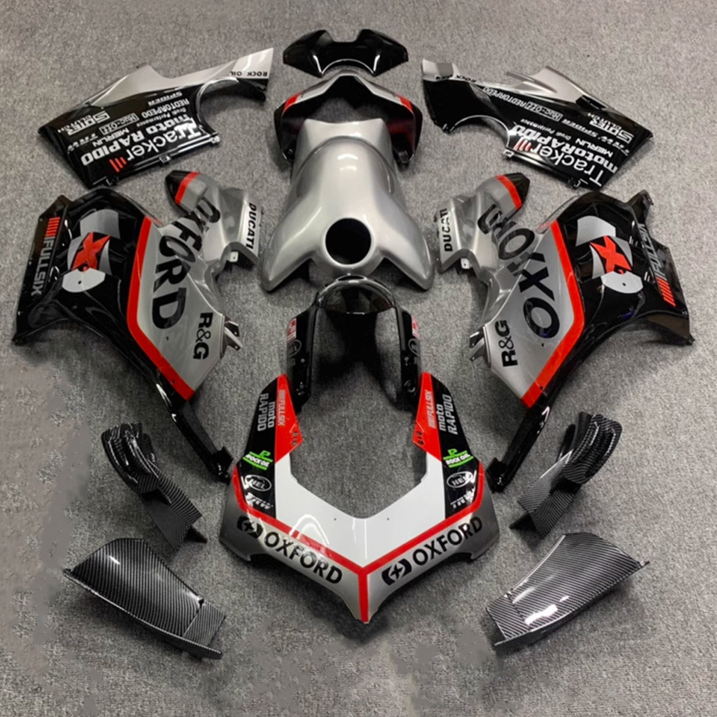 Amotopart Ducati 20-21 Panigale V4 V4S y 21-22 Panigale V4SP y 19-22 Panigale V4R Kit de carenado de fibra de carbono negro gris blanco