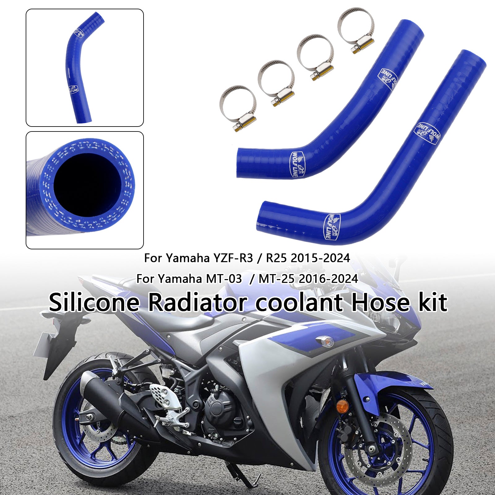 2015-2024 Yamaha MT-03 MT-25 YZF R3 R25 Silicone Radiator coolant Hose