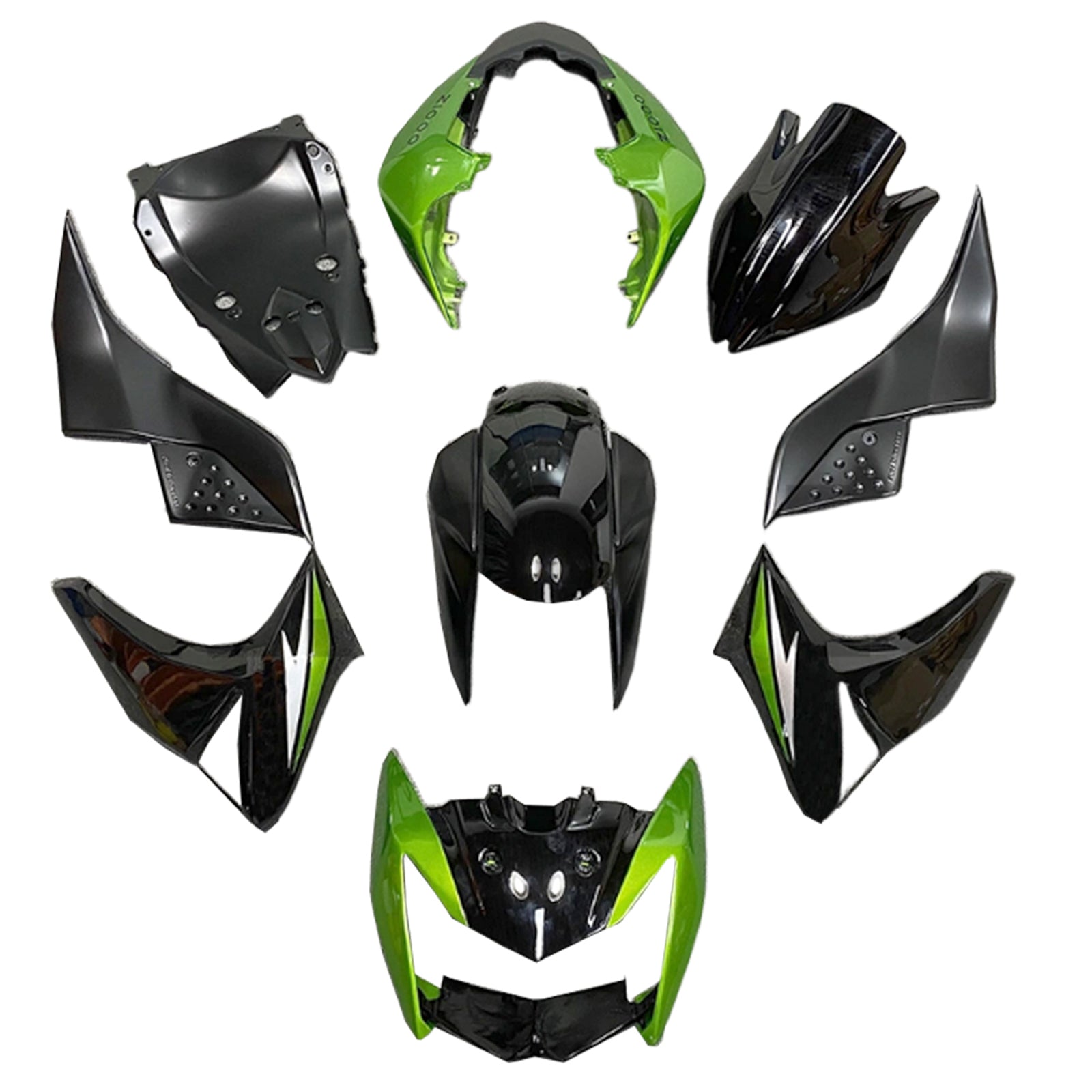 Amotopart 2007-2009 Kawasaki Z1000 Kit de carenado negro verde