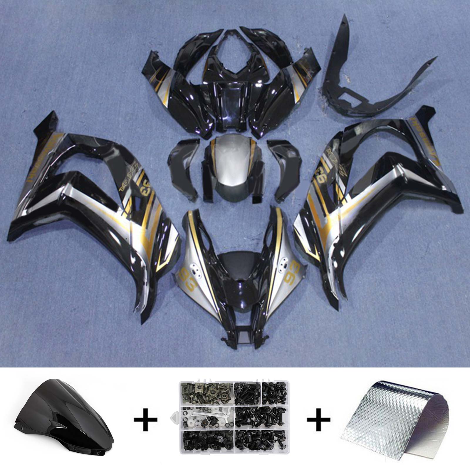 Amotopart 2016-2020 ZX10R Kawasaki Kit de carenado dorado y gris