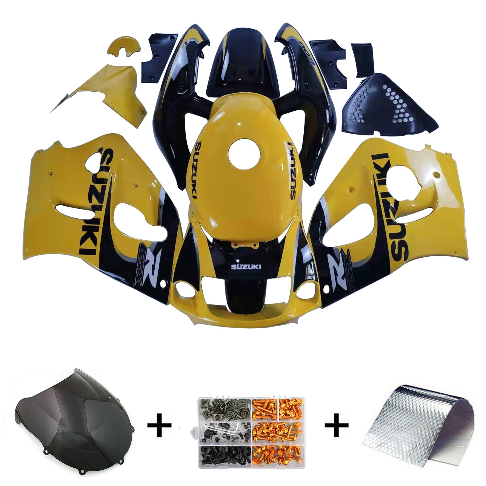 Amotopart Suzuki GSXR600 1996-2000 GSXR750 1996-1999 Black&Yellow Fairing Kit