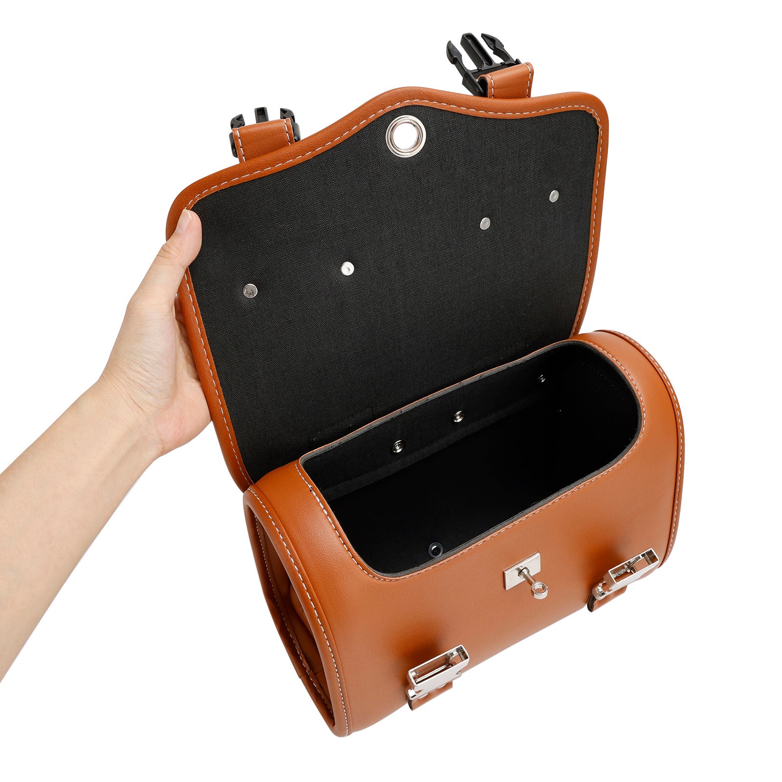 Color Matching Side Saddlebag Tool Bag Luggage Pouch Storage Pu For Motorbike Brown-White