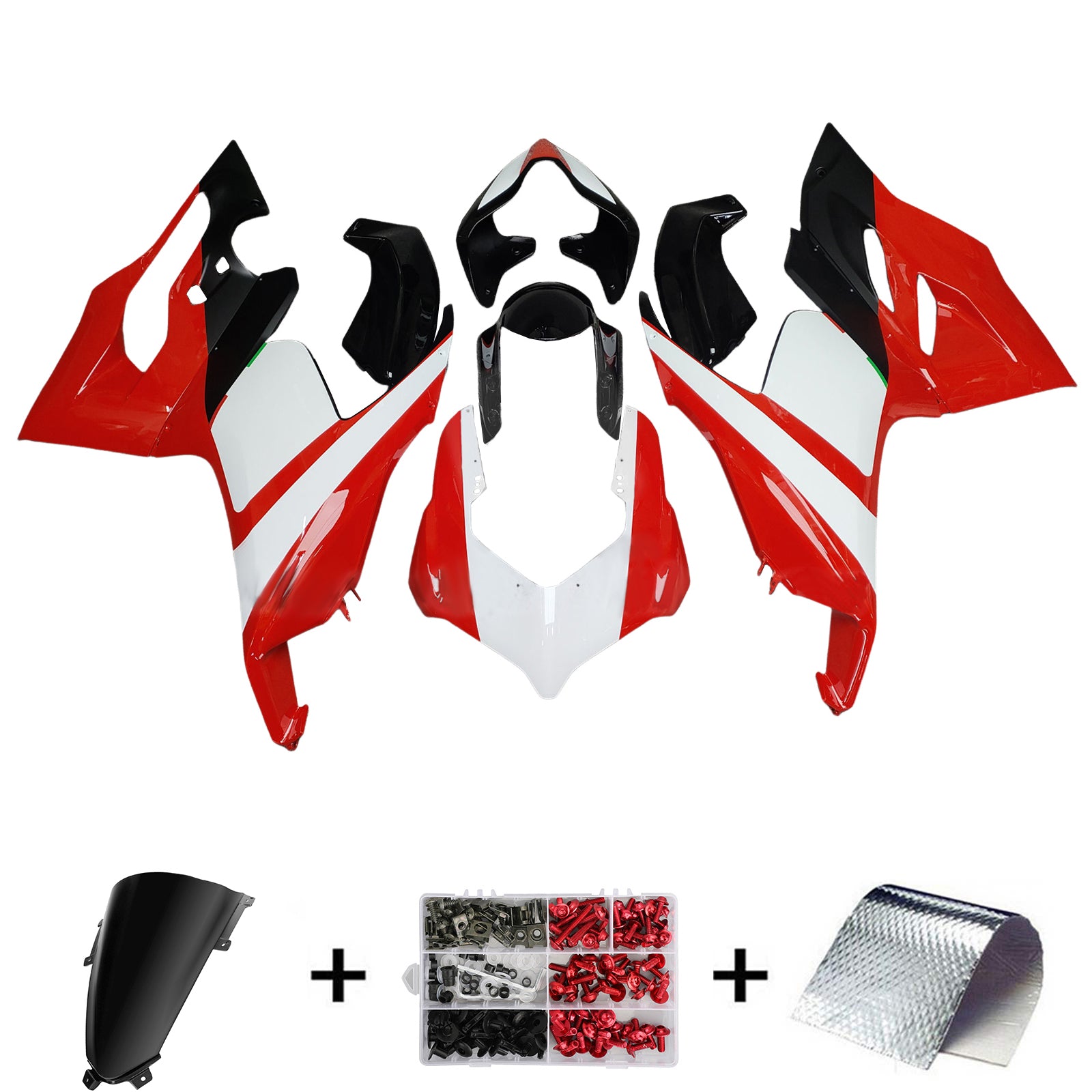 Amotopart 2020-2024 Ducati V2 Red White Black Fairing Kit