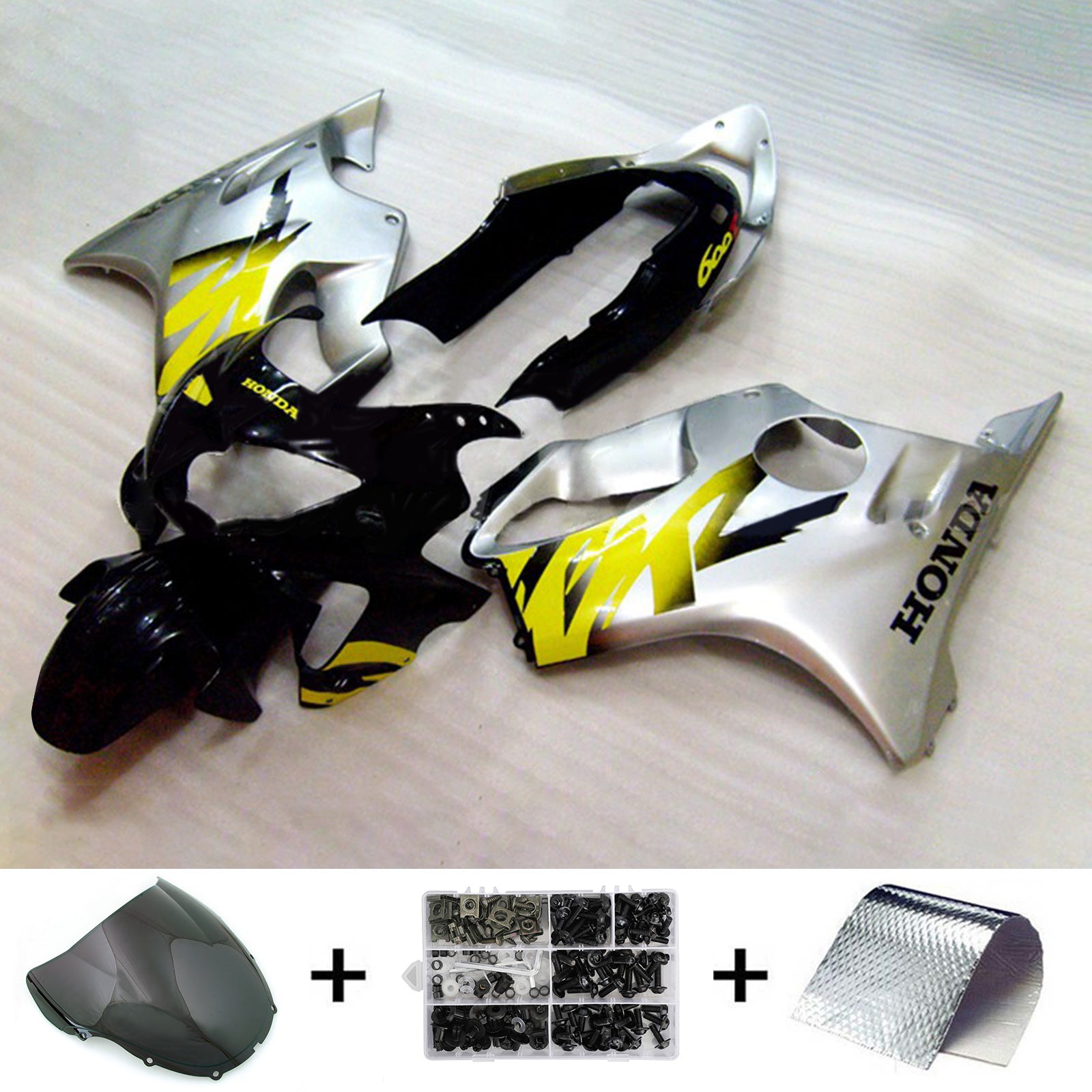 Amotopart 1999-2000 CBR600 F4 Honda Yellow&Silver Fairing Kit