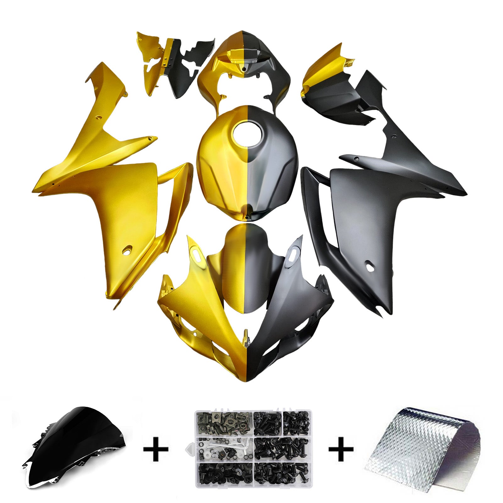 Amotopart 2007-2008 Yamaha YZF-R1 Gold Black Fairing Kit