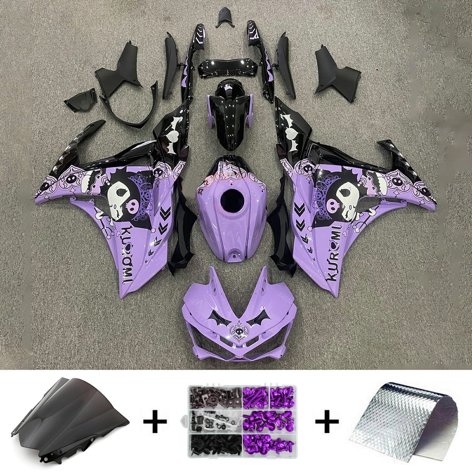 Amotopart YZF-R3 2014-2018 R25 2015-2017 Yamaha Kit de carénage violet et noir