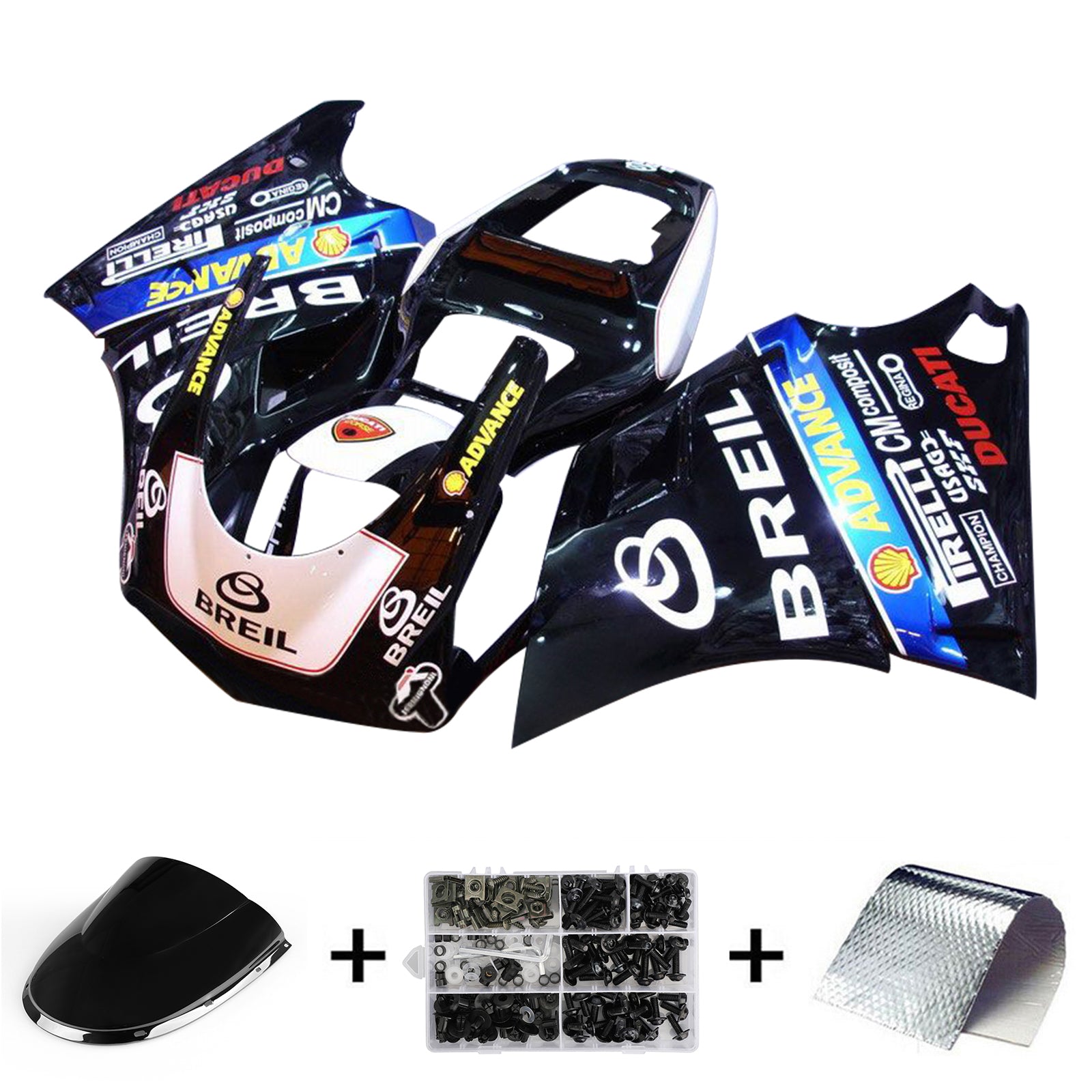 Amotopart Ducati 996 748 1996-2002 Kit de carénage noir et bleu