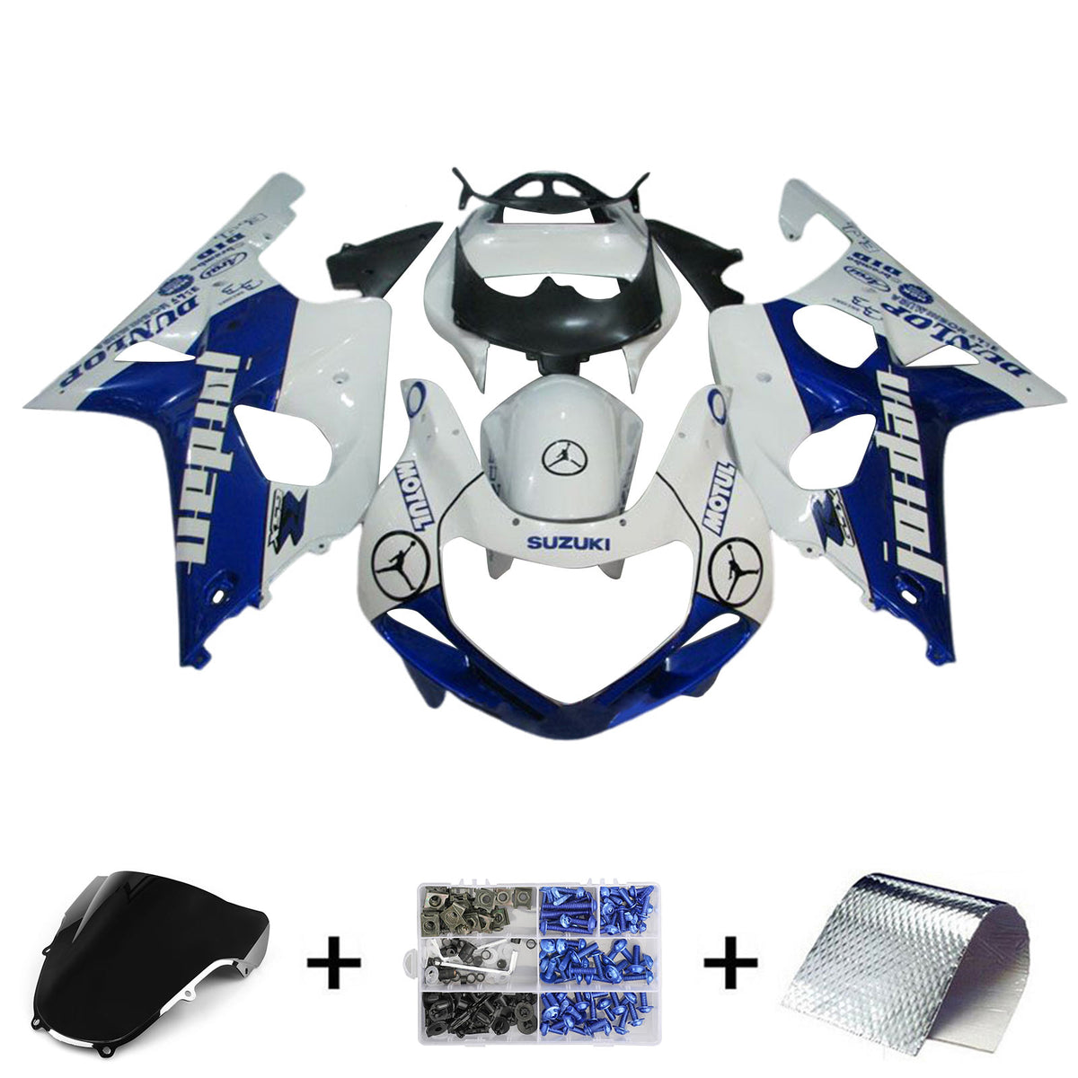 Amotopart 2000-2002 K1 K2 GSXR1000 Suzuki Kit de carénage bleu et blanc