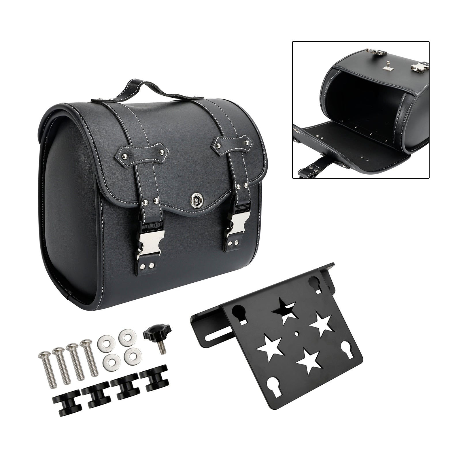 Motor Saddlebag & Brcket Kit Side Storage Universal Quick Release Black