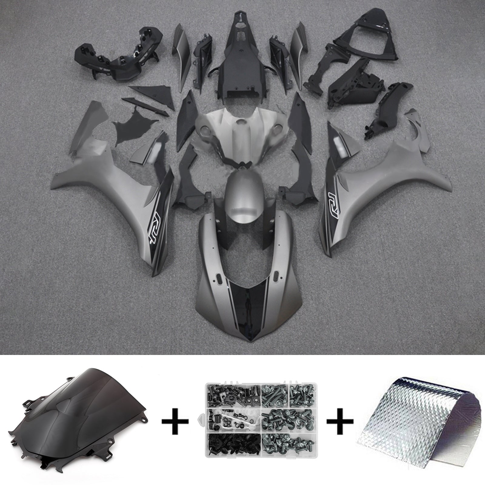 Amotopart Yamaha YZF 1000 R1 2015–2019 Verkleidungsset in Grau und Schwarz