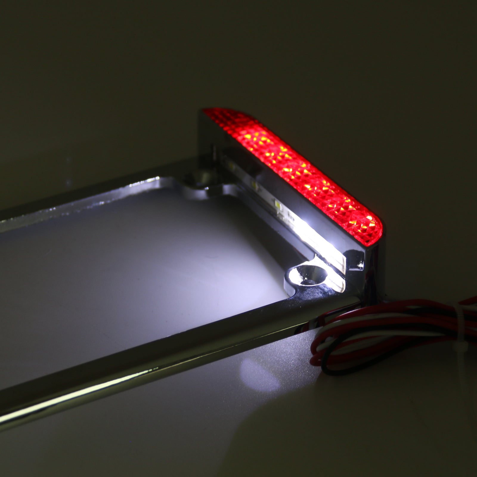 Universal Motorcycle 3" LED License Plate Frame With LED Tail Brake Light Chrome