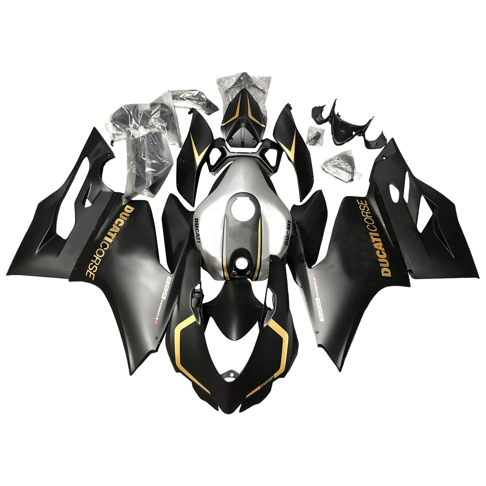 Amotopart 2012-2015 Ducati 1199 899 Matte Black with Gold Logo Fairing Kit