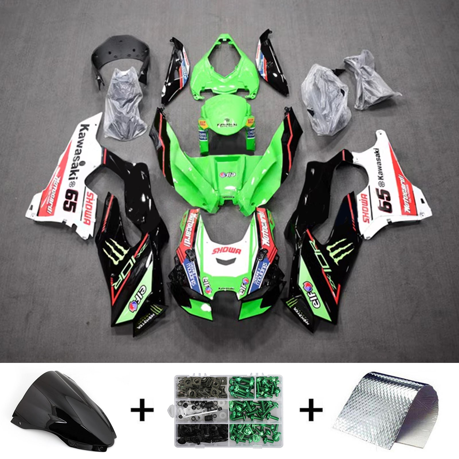 Amotopart 2021-2024 ZX-10R ZX-10RR Kawasaki グリーン&ホワイト フェアリングキット