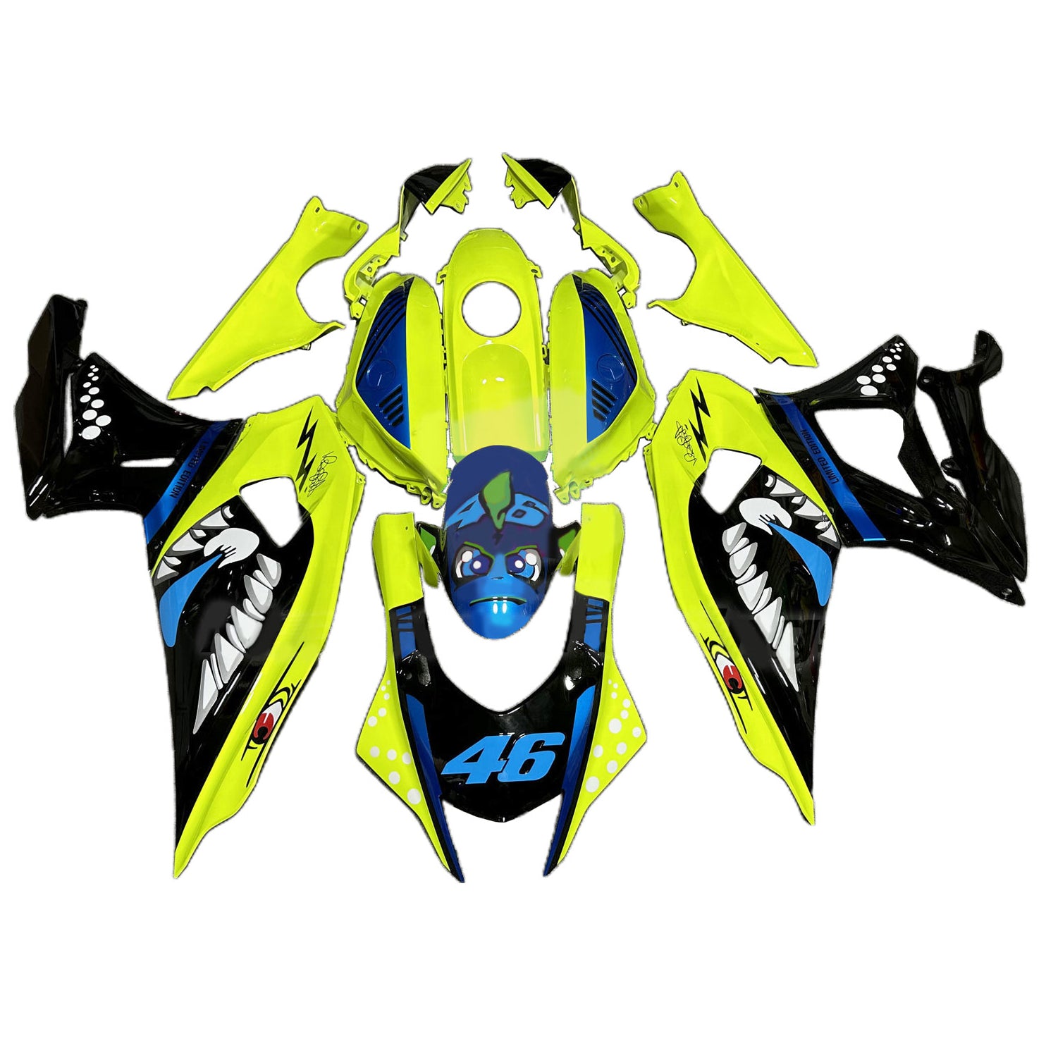 Amotopart 2021-2024 Yamaha YZF-R7 Kit de carénage noir jaune bleu