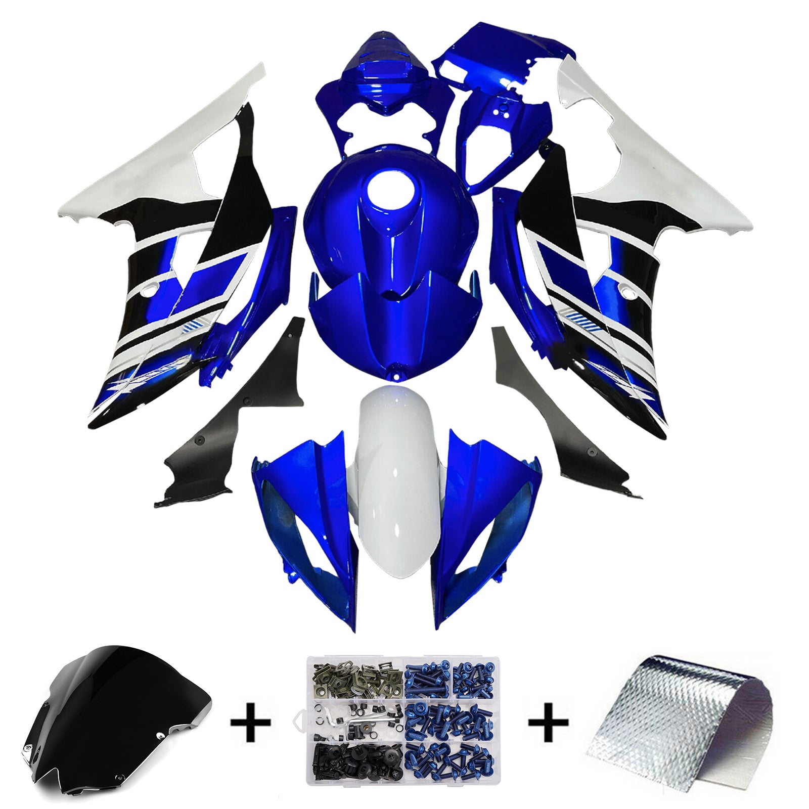 Amotopart 2008-2016 Yamaha YZF-R6 Blue & White Fairing Kit