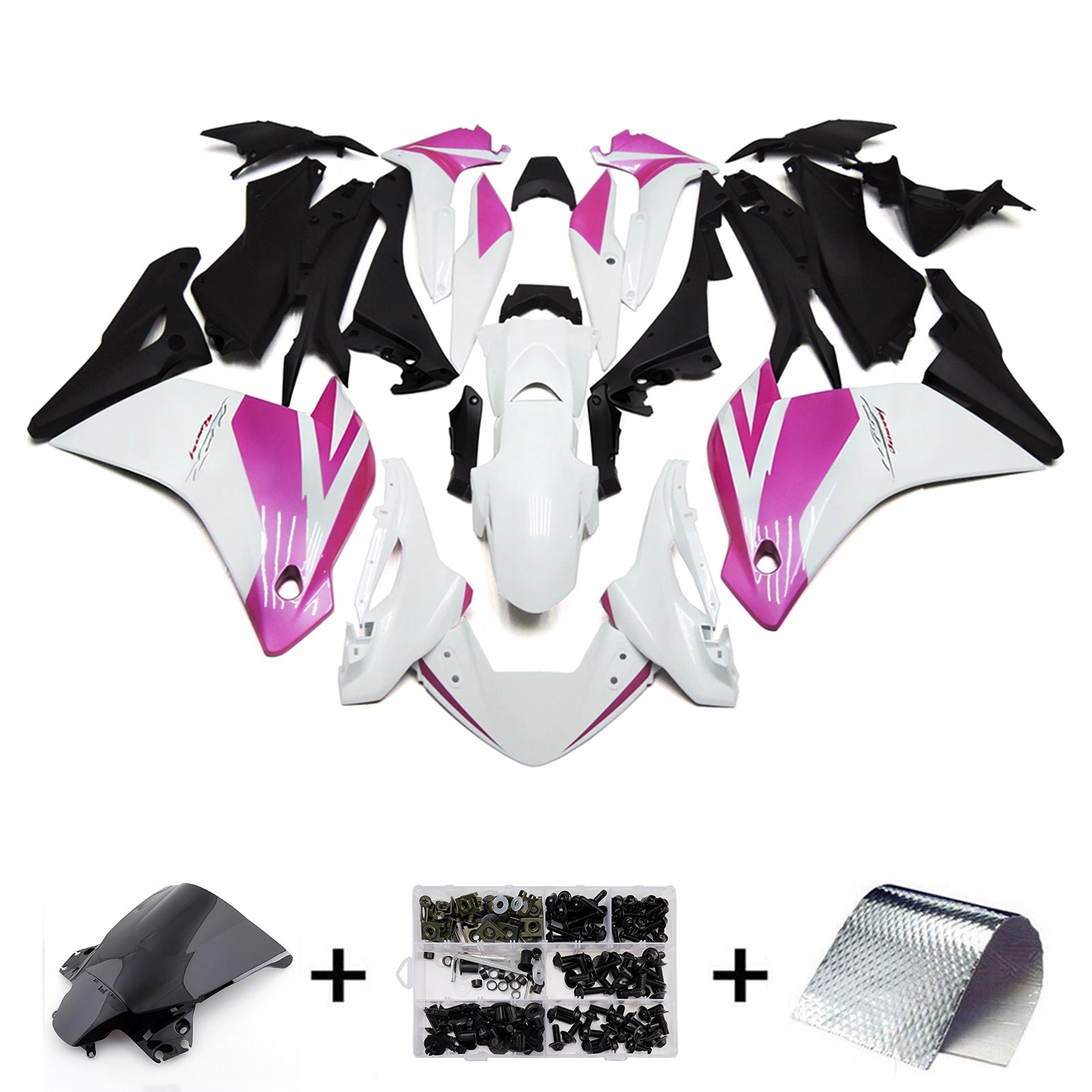 Amotopart 2011-2015 Honda CBR250R Blanco/Negro/Rosa Kit de carenado