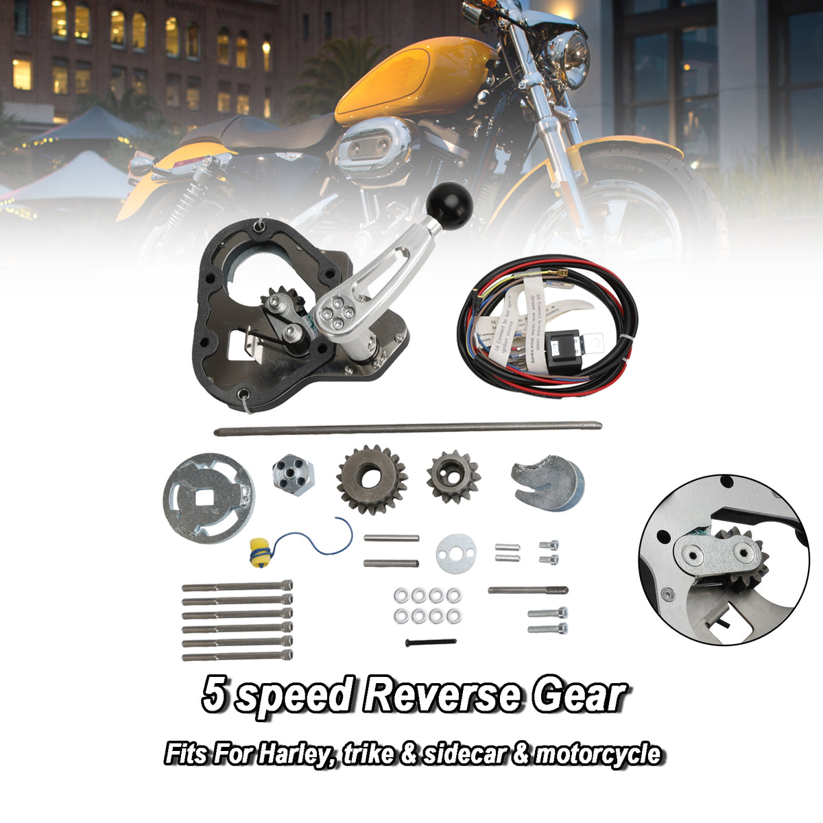 5 Speed Reverse Gear Fit For Harley w Billet Knob Trike Sidecar Motorcycle