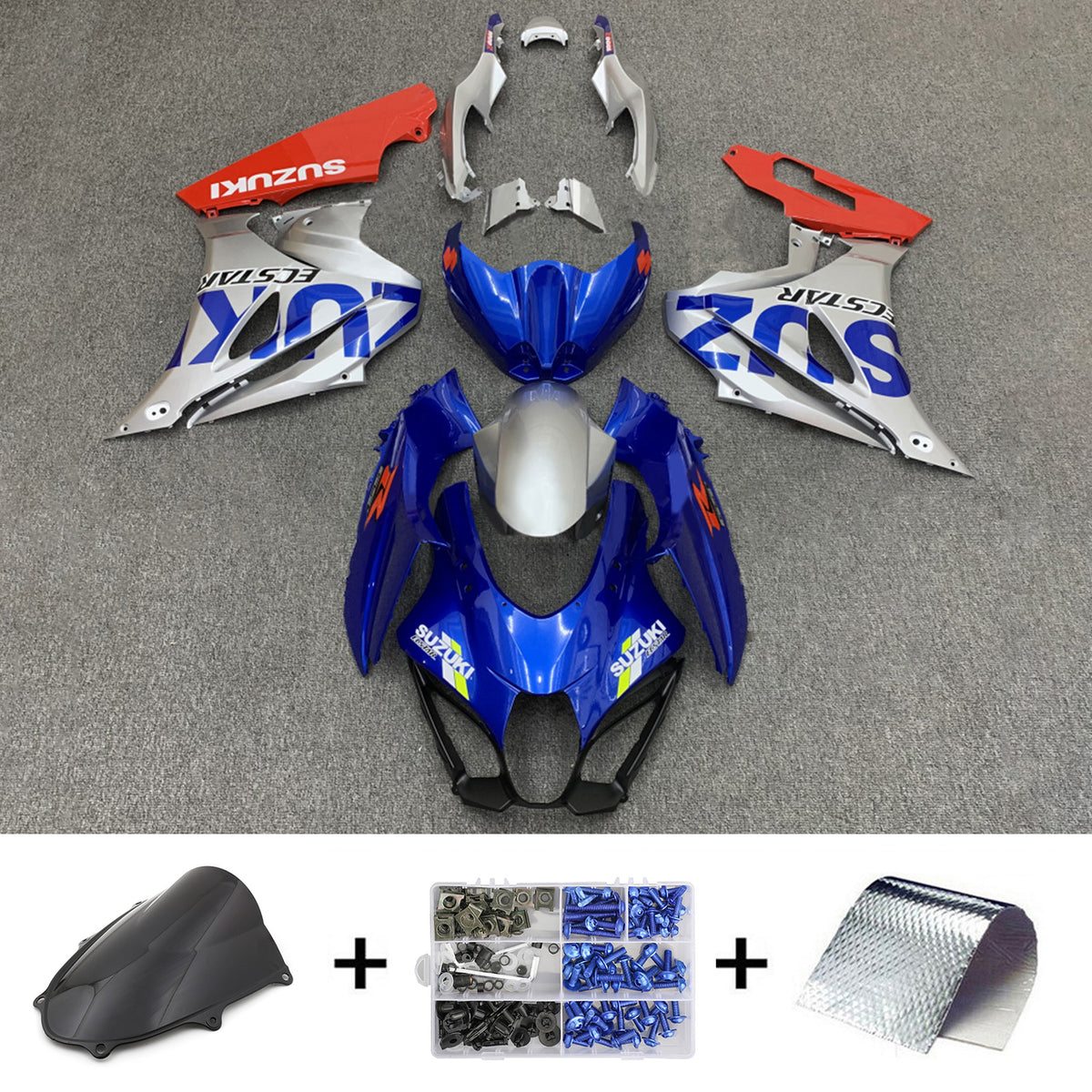 Amotopart 2017-2024 K17 GSXR1000 Suzuki Kit de carénage argent et bleu