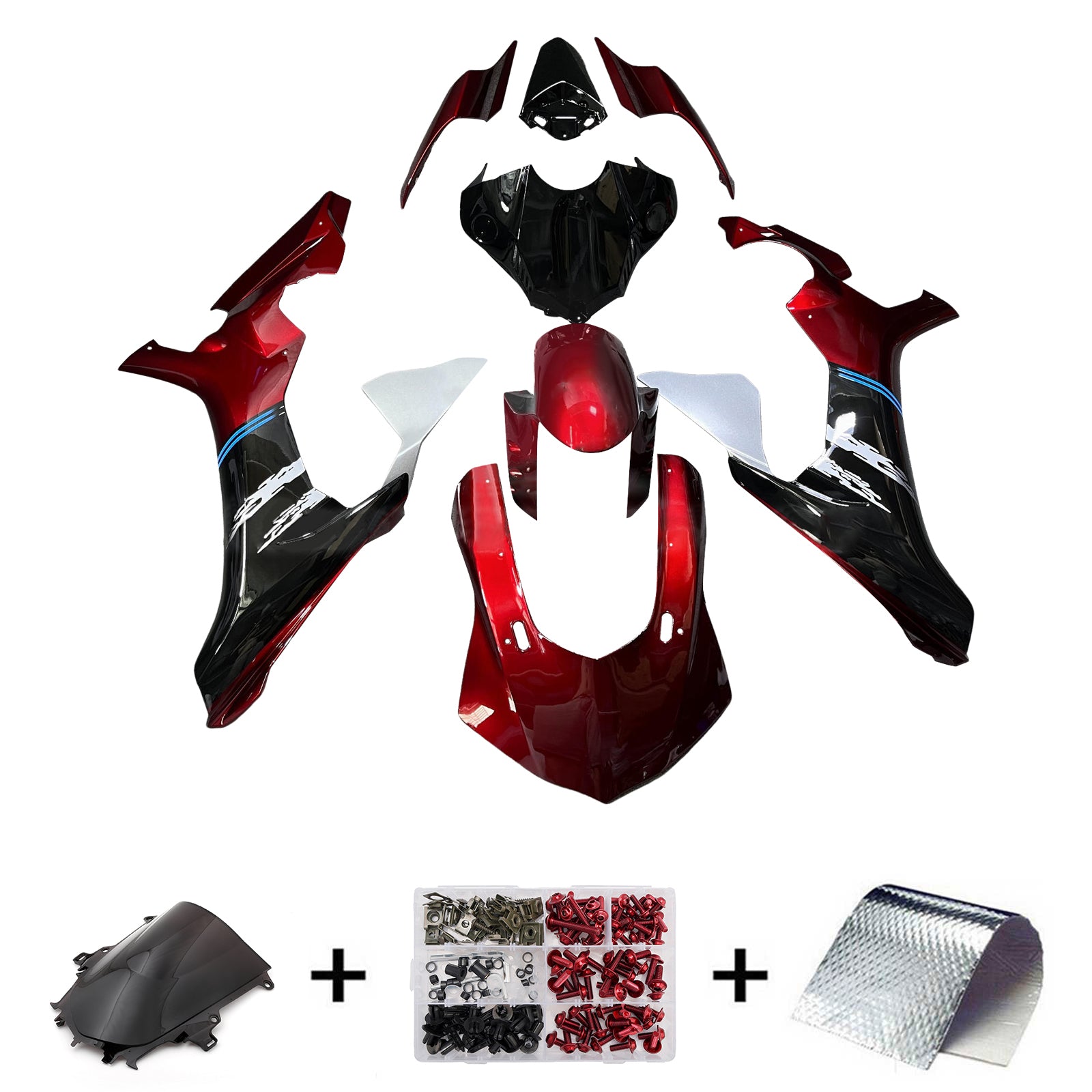 Amotopart 2015-2019 Yamaha YZF-R1 Red & Black Fairing Kit
