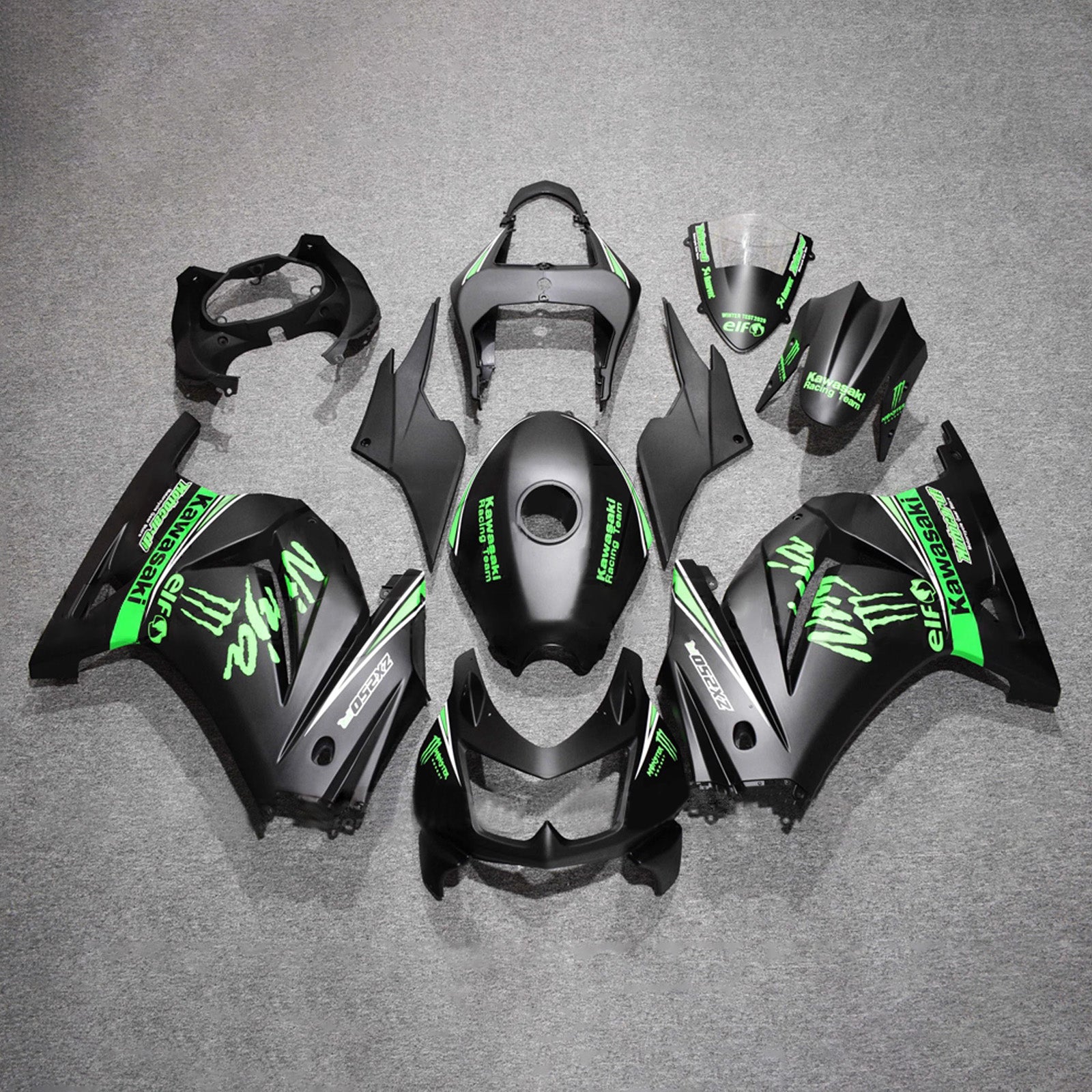 Amotopart 2008-2012 Kawasaki EX250/Ninja250R Black Green Fairing Kit
