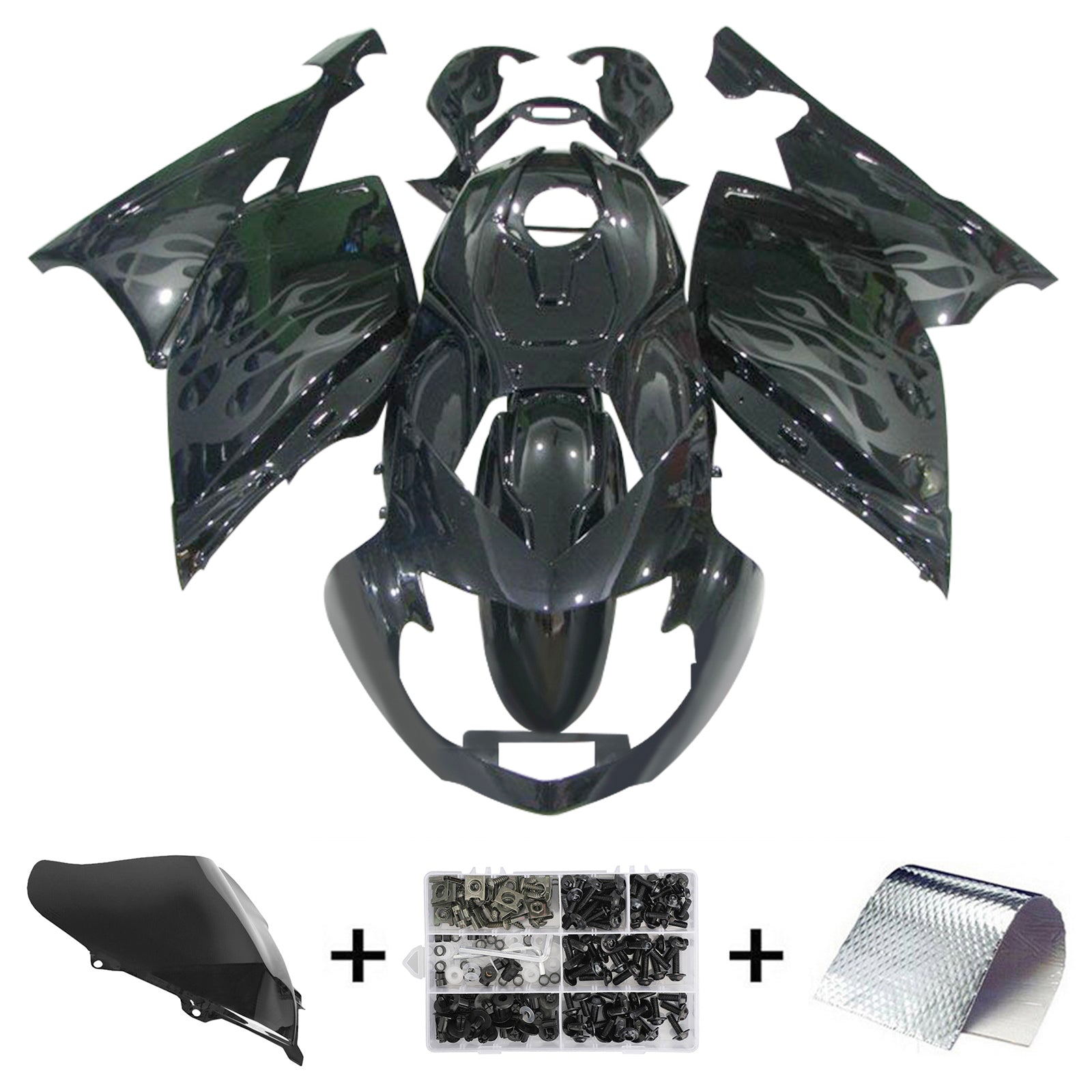 Amotopart 2005-2010 BMW K1200S Black with Flame Fairing Kit