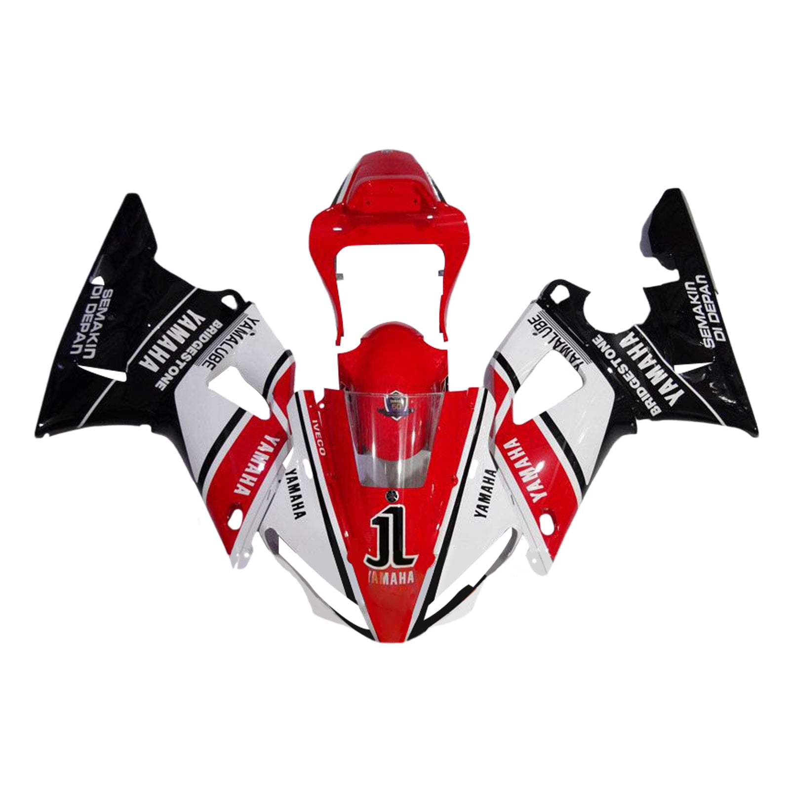 Amotopart 2000-2001 Yamaha YZF 1000 R1 Kit de carenado negro rojo blanco