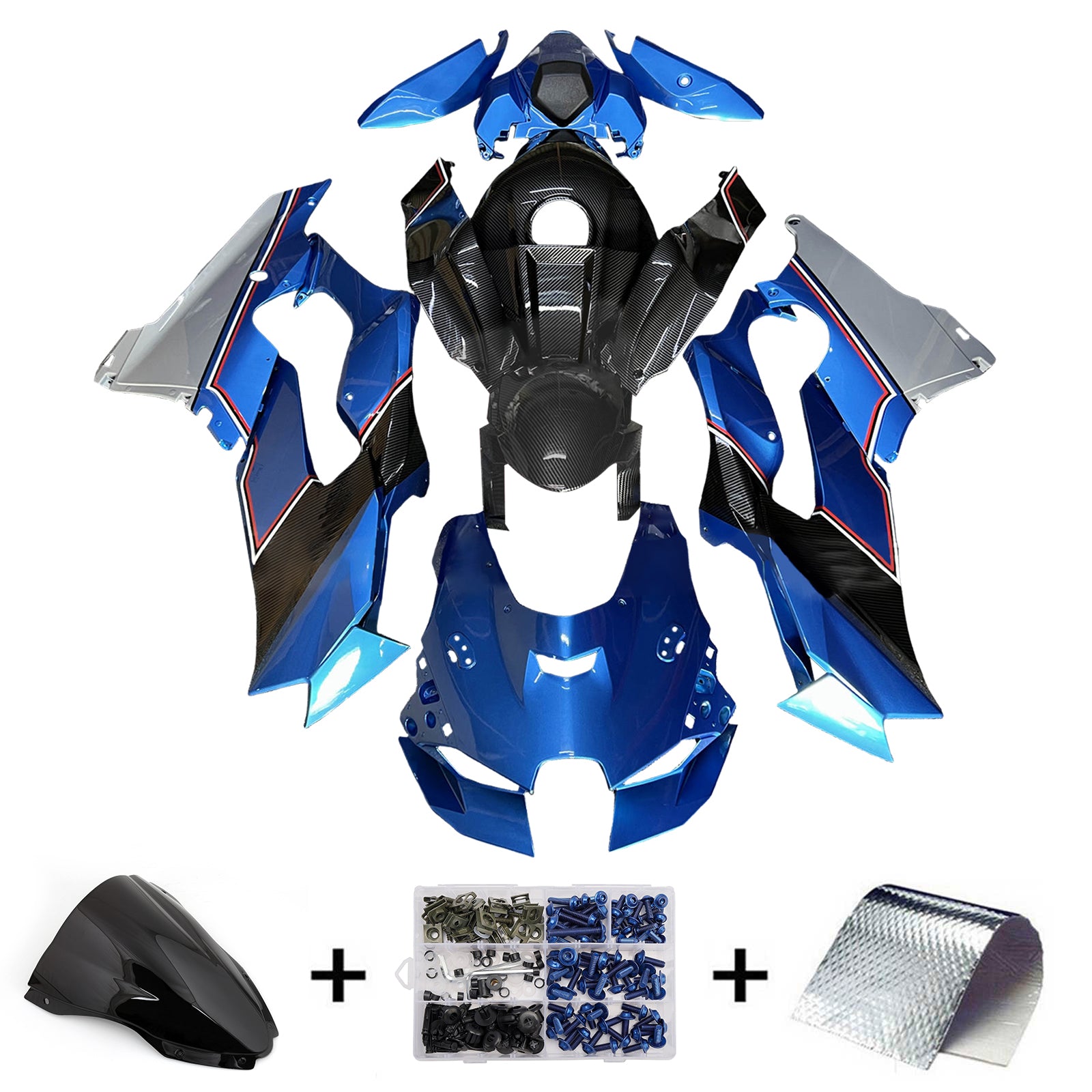 Amotopart 2021-2025 Kawasaki ZX14R ZZR1400 Carbon Fiber Pattern Blue Black Fairing Kit
