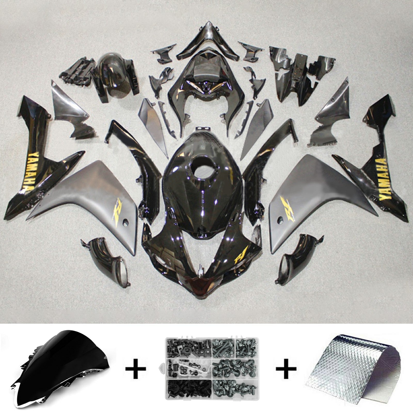 Amotopart 2007-2008 Yamaha YZF 1000 R1 noir brillant avec kit de carénage gris mat