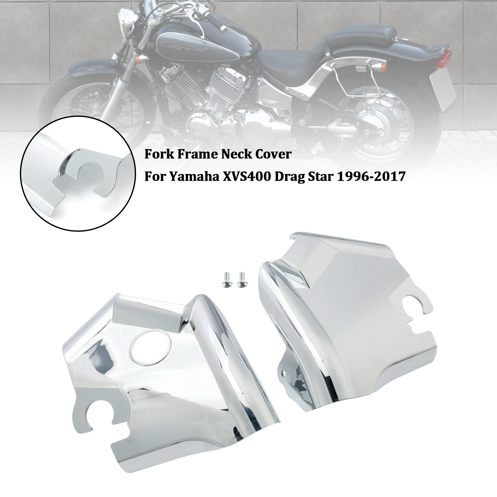 97-03 ヤマハ XVS400 XVS650 ドラッグスター V-Star 650 フォークフレーム ネックカバー クローム