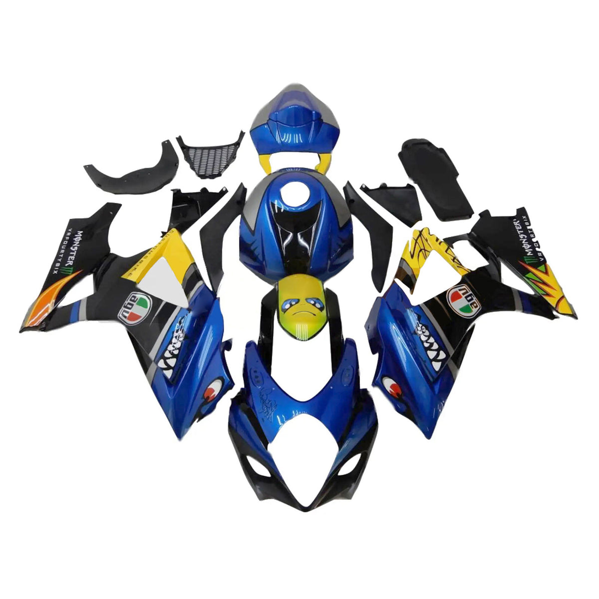 Amotopart 2007-2008 K7 GSXR1000 Suzuki Kit de carénage bleu et jaune