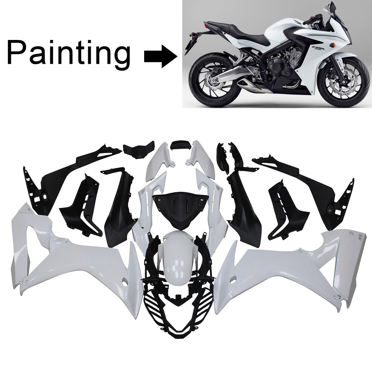 Amotopart 2017–2019 Honda CBR650F schlichtes weißes Verkleidungsset