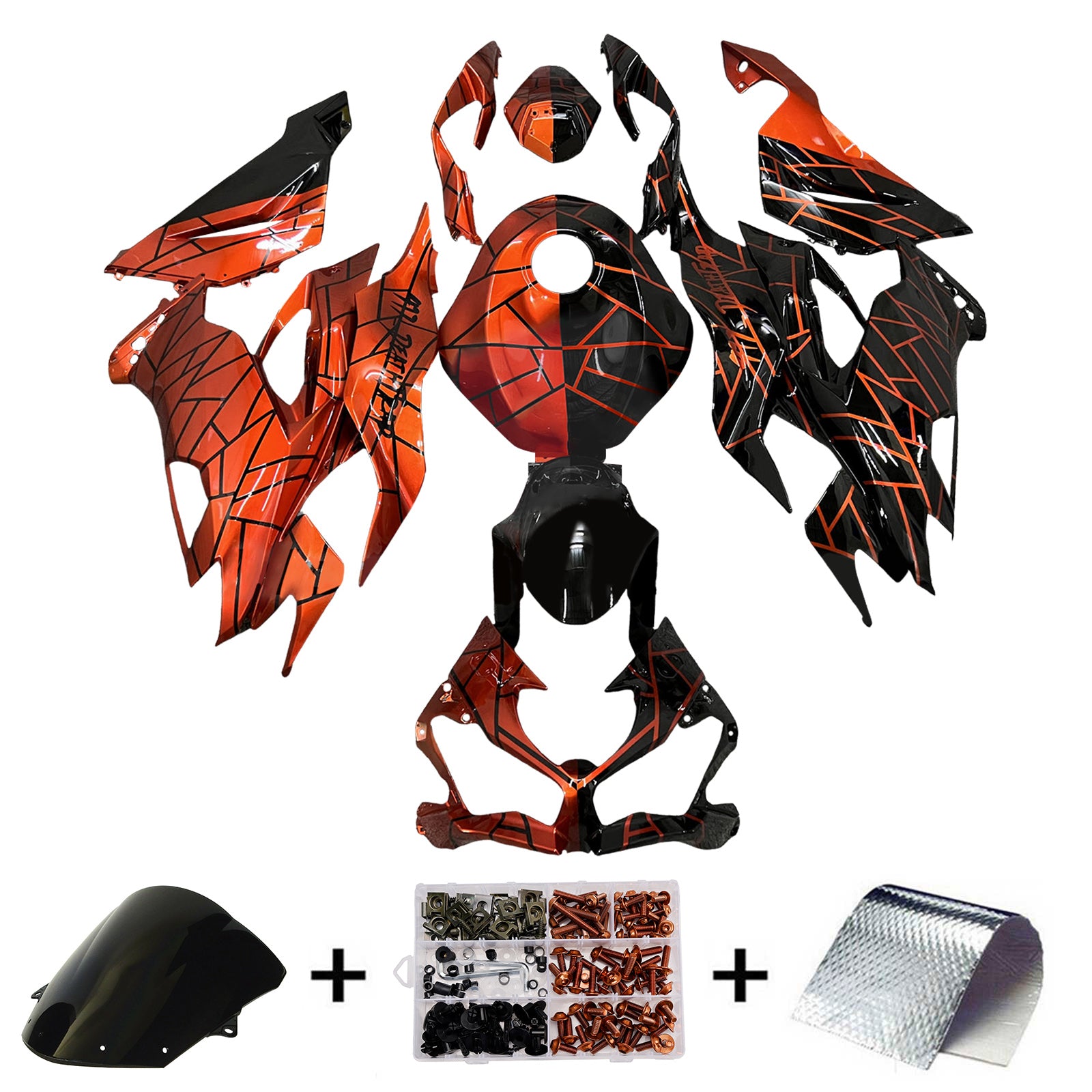 Amotopart 2019-2023 Kawasaki ZX6R Orange Black Fairing Kit