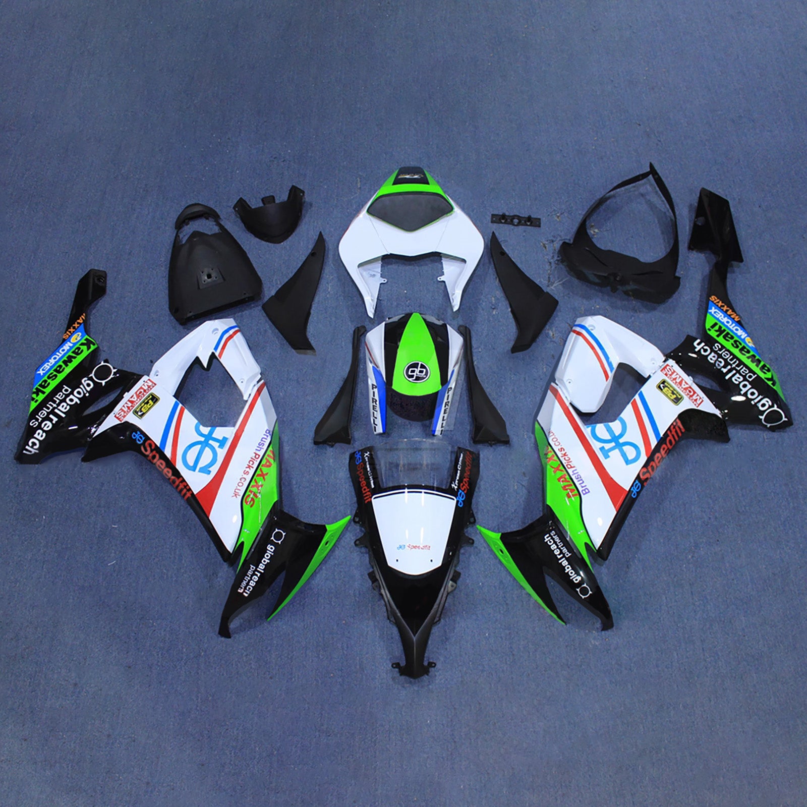 Amotopart 2008-2010 Kawasaki ZX10R Black White Green Fairing Kit